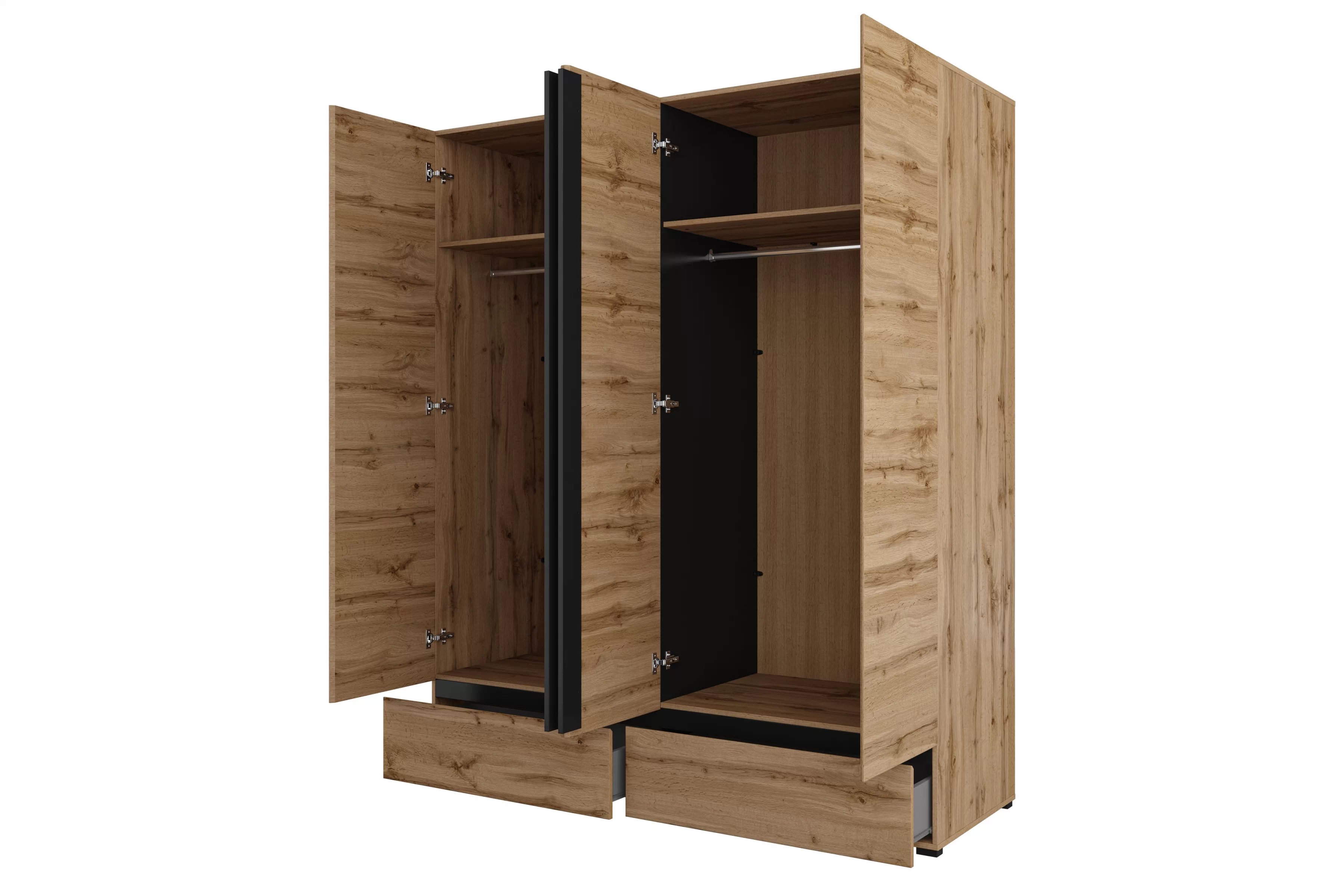 Šatníková skriňa Cross 180 cm so zásuvkami - dub wotan / čierna Skriňa Gramon 180 cm so zásuvkami - Dub wotan / Čierny