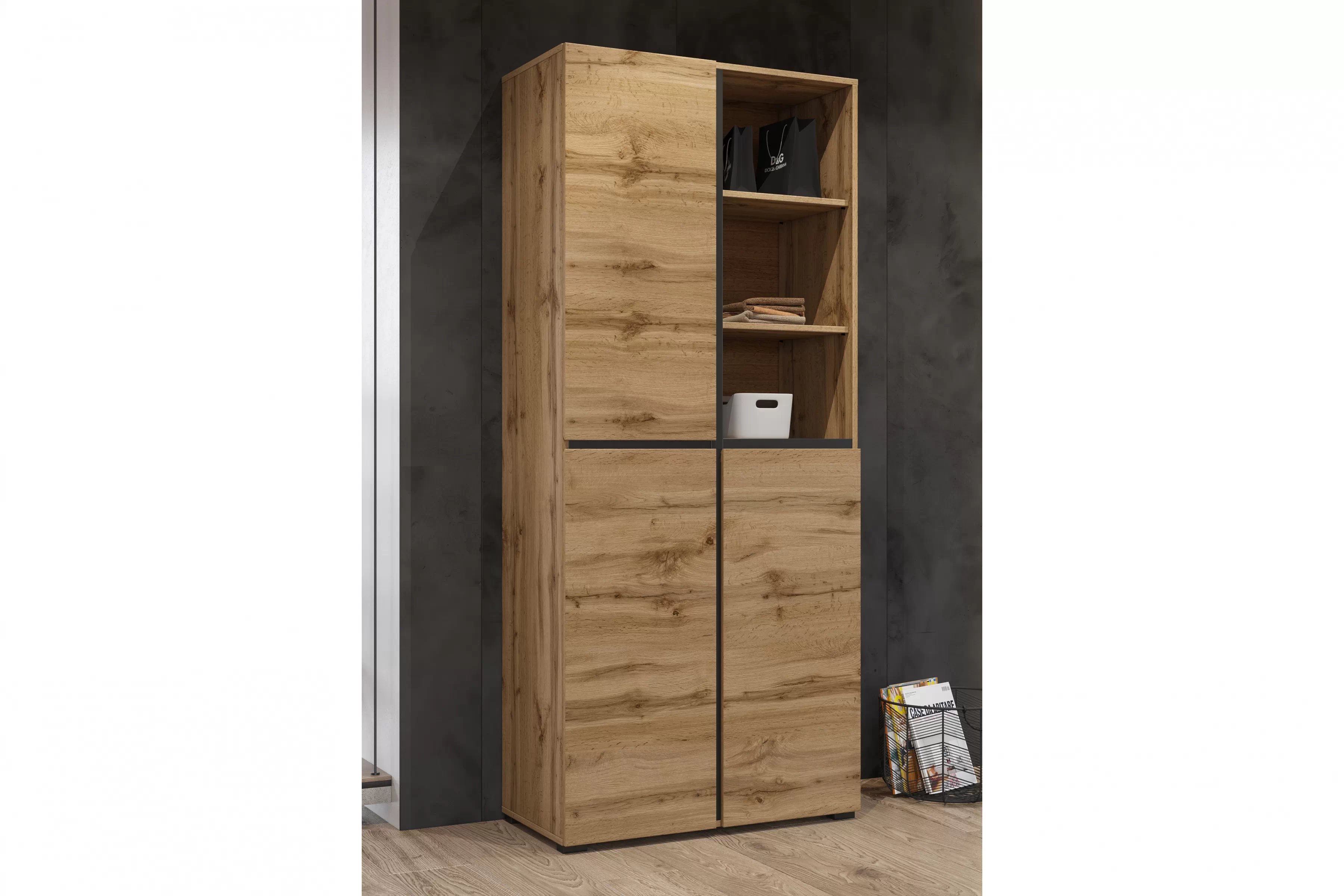 Skriňa Cross 79 cm - dub wotan / čierna Skriňa Gramon 79 cm - Dub wotan / Čierny