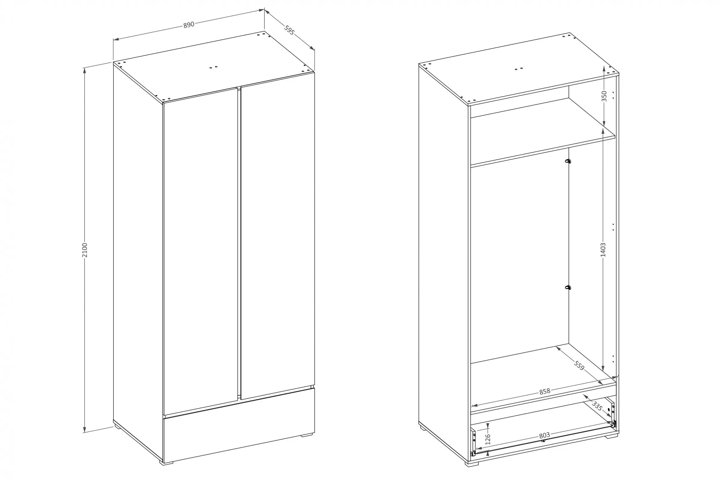 Šatníková skriňa Cross 89 cm so zásuvkou - biela / čierna Skriňa Gramon 89 cm z szuflada - biela / čierny
