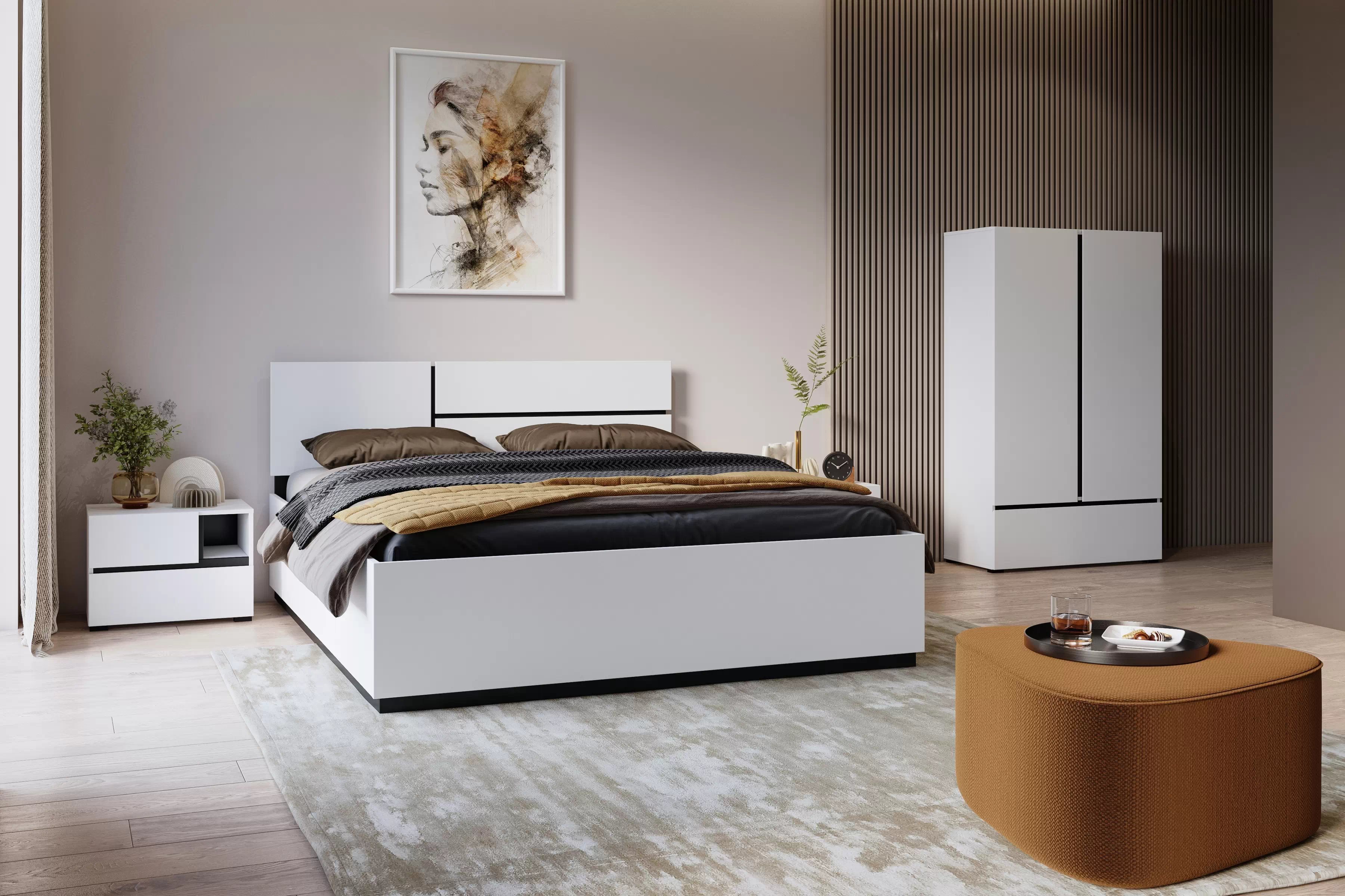 Šatníková skriňa Cross 89 cm so zásuvkou - biela / čierna Skriňa Gramon 89 cm z szuflada - biela / čierny