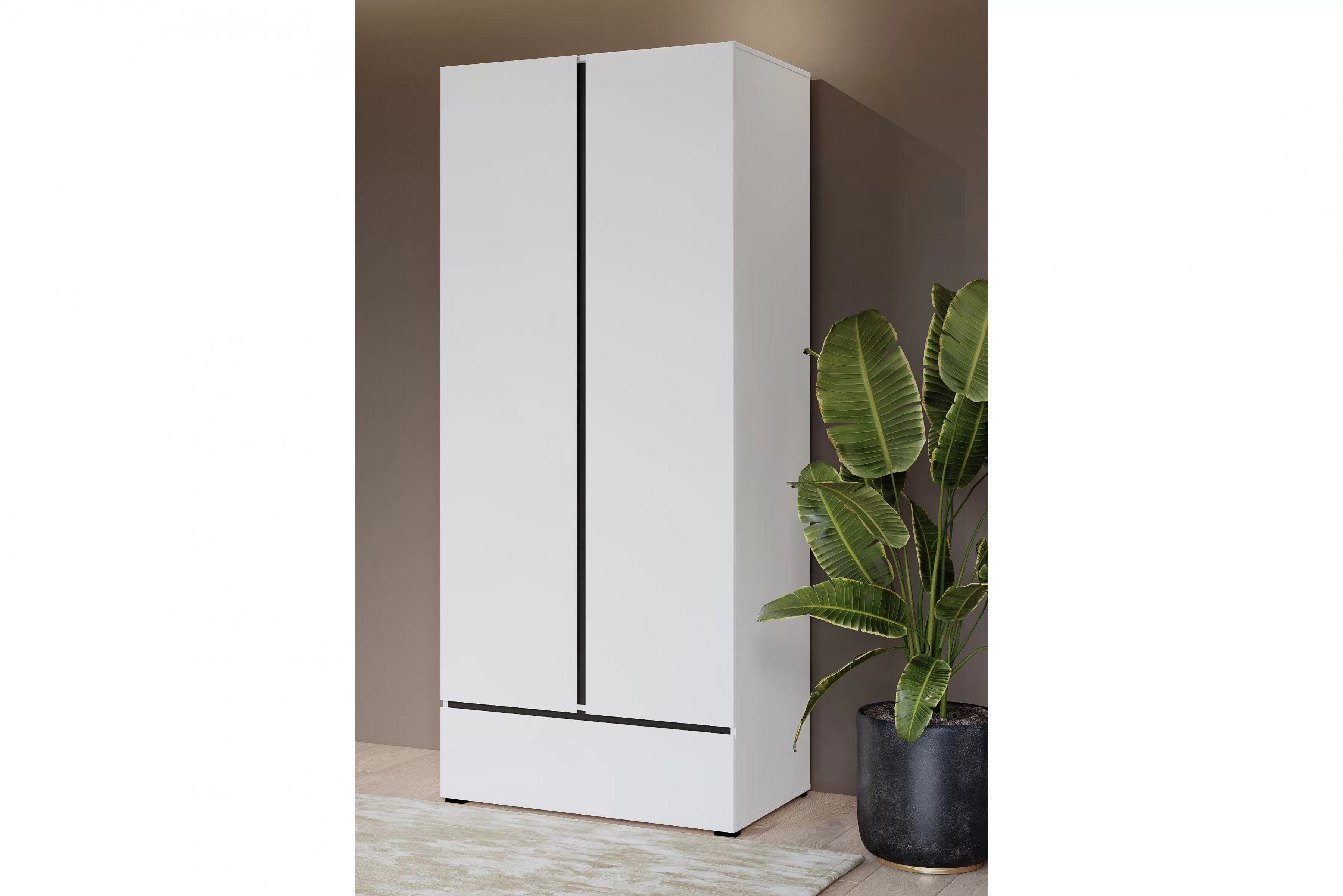 Šatníková skriňa Cross 89 cm so zásuvkou - biela / čierna Skriňa Gramon 89 cm z szuflada - biela / čierny