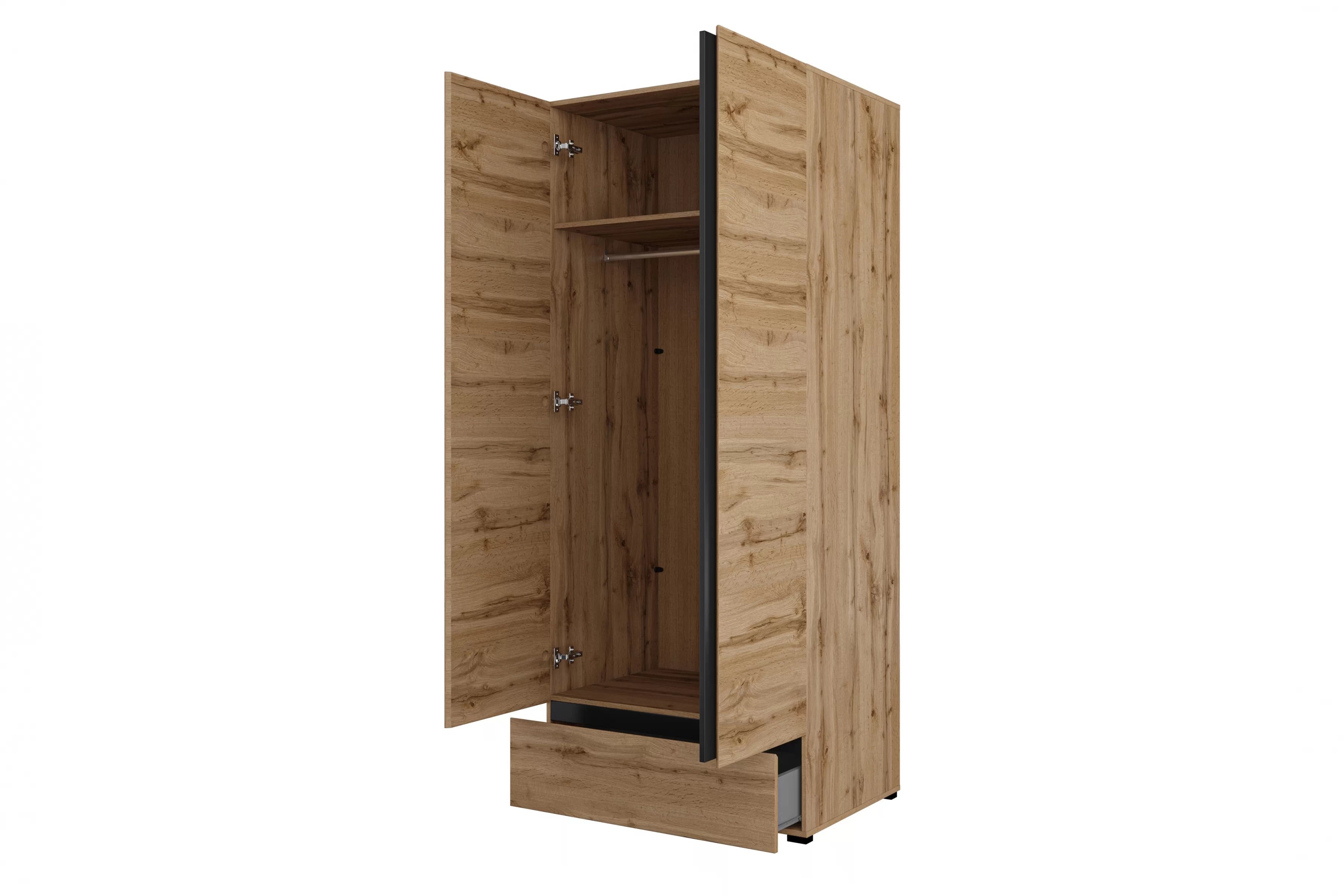 Šatníková skriňa Cross 89 cm so zásuvkou - dub wotan / čierna Skriňa Gramon 89 cm z szuflada - Dub wotan / Čierny