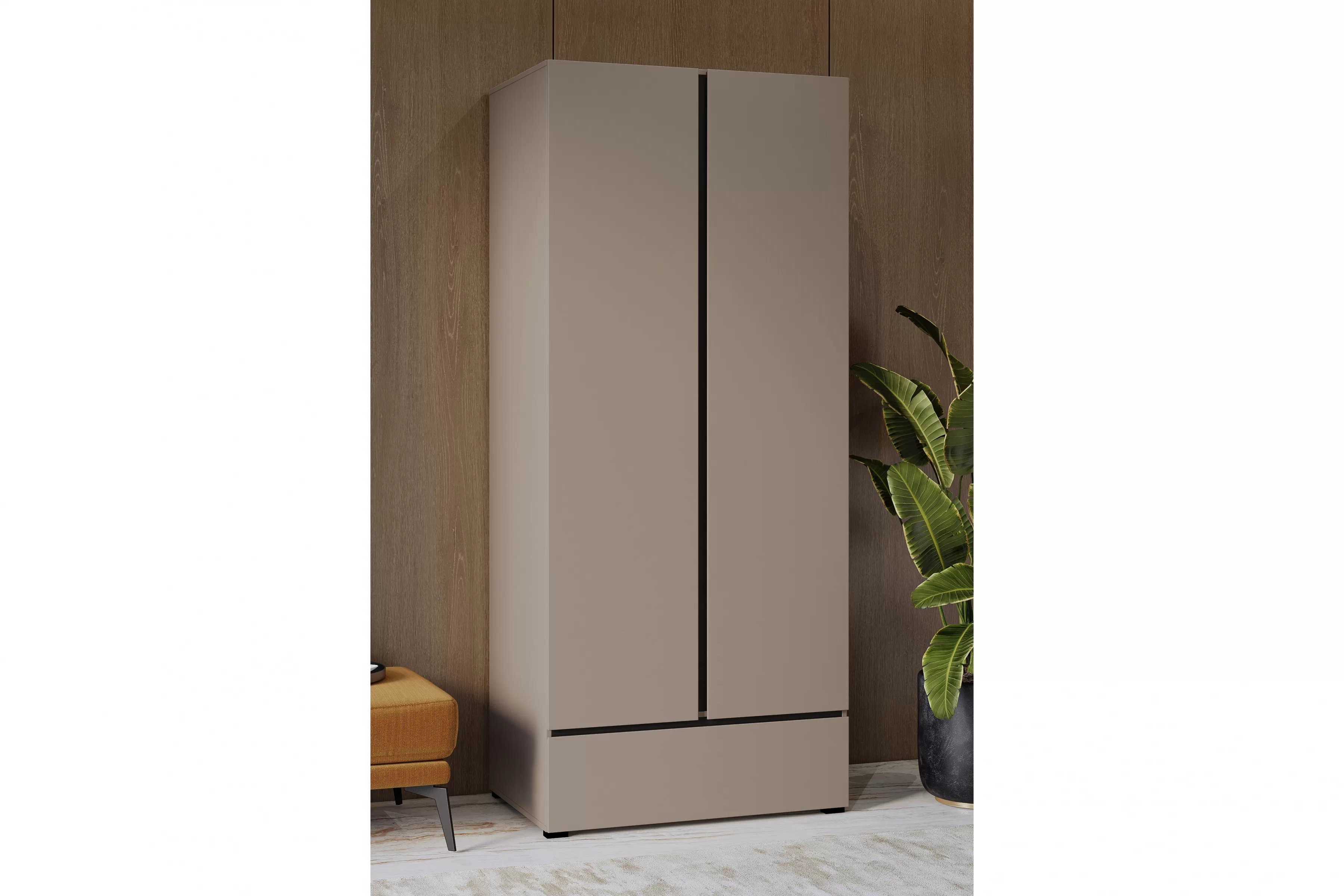 Šatníková skriňa Cross 89 cm so zásuvkou - kašmírová / čierna Skriňa Gramon 89 cm z szuflada - kašmír / Čierny