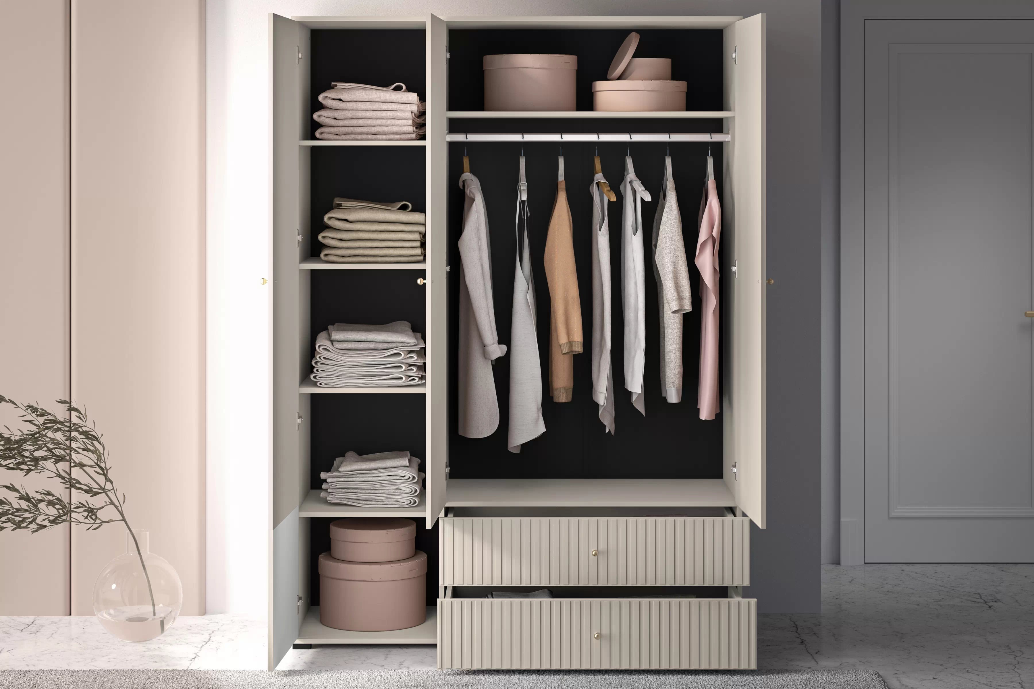 Skriňa Jamuzi so zásuvkami 150 cm - kašmírová Skriňa Jamuzi 22 so zásuvkami 150 cm - kašmír