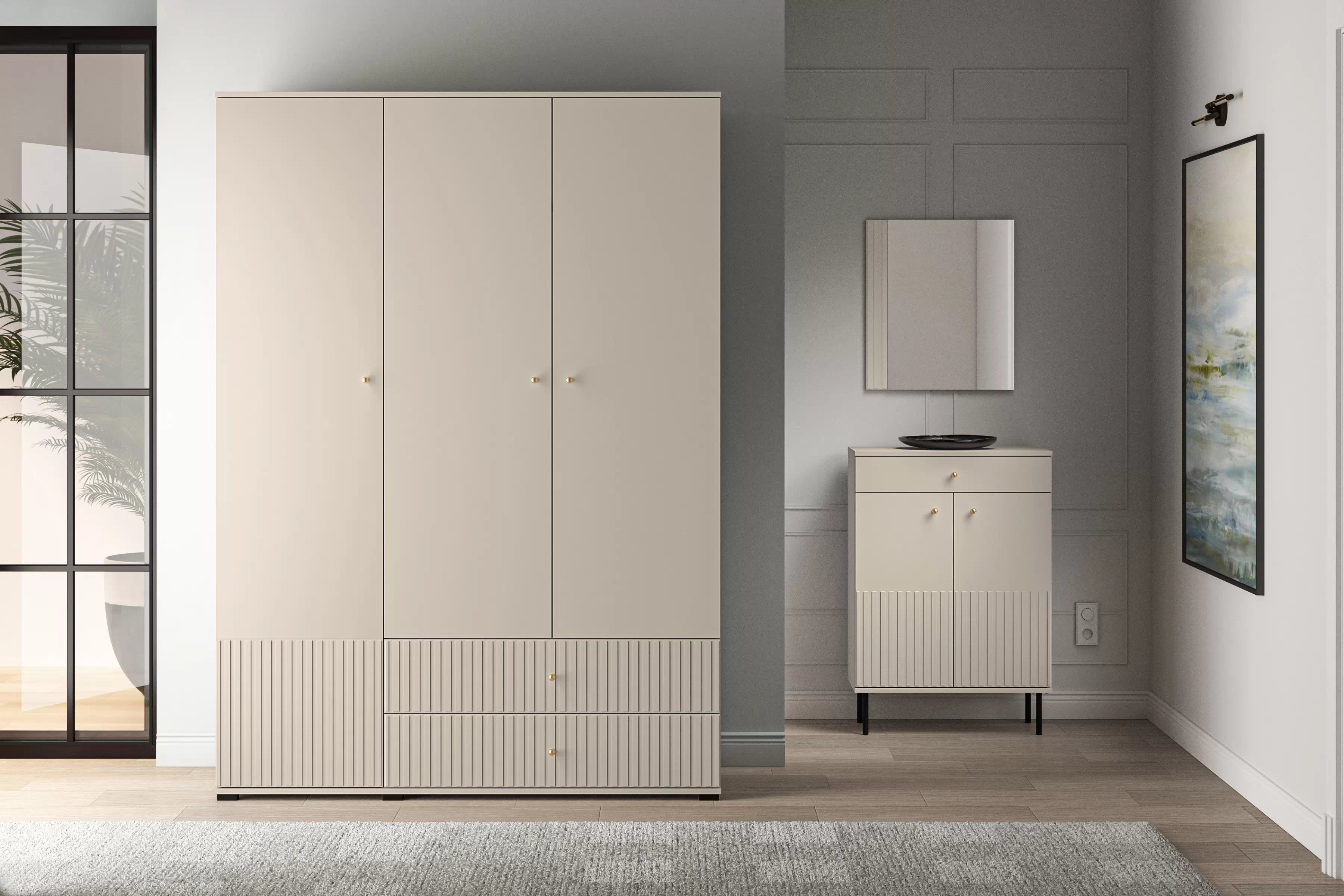 Skriňa Jamuzi so zásuvkami 150 cm - kašmírová Skriňa Jamuzi 22 so zásuvkami 150 cm - kašmír