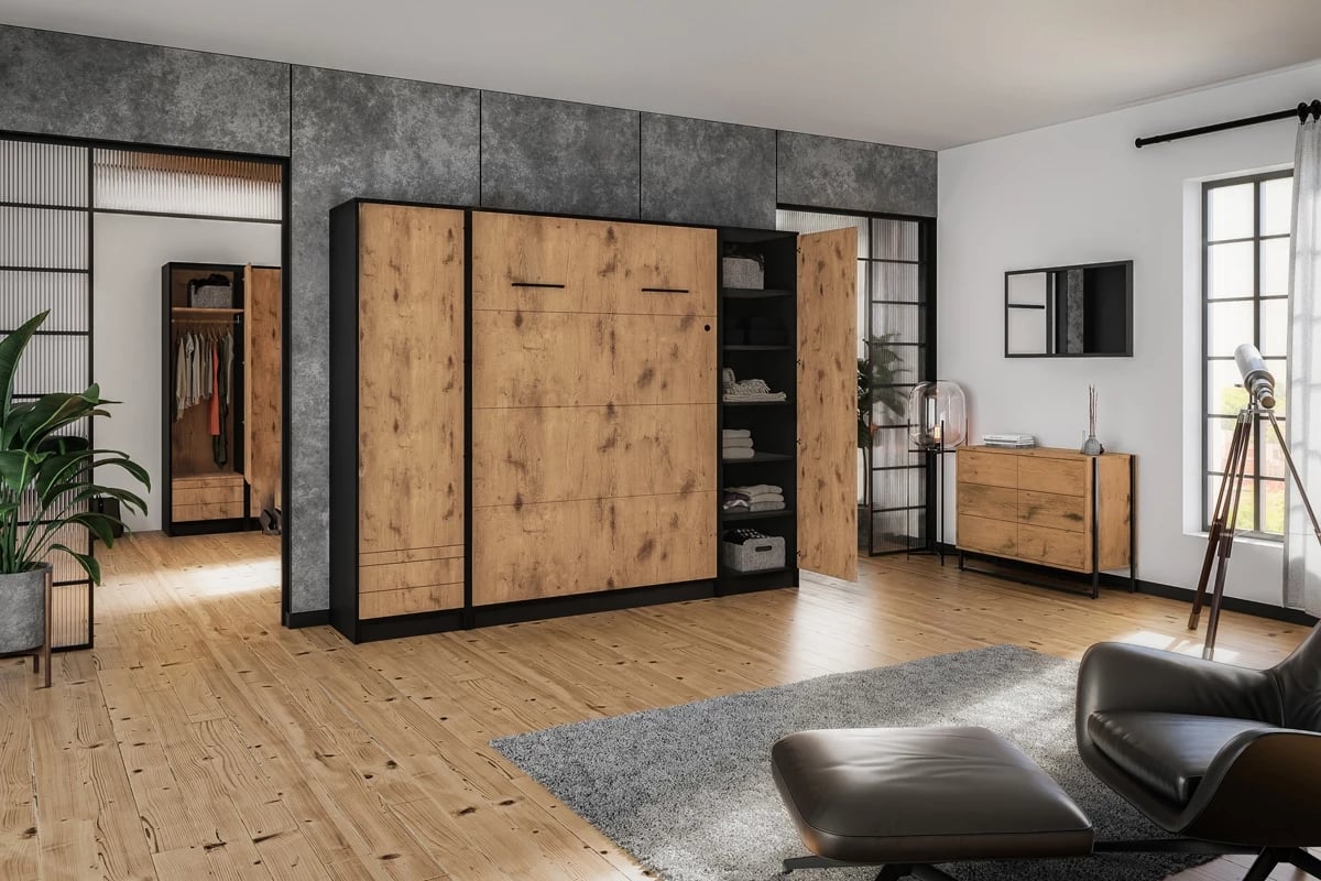 Skříň Loft S k vertikální sklápěcí posteli Basic - černá / dub lancelot Komplet loft
