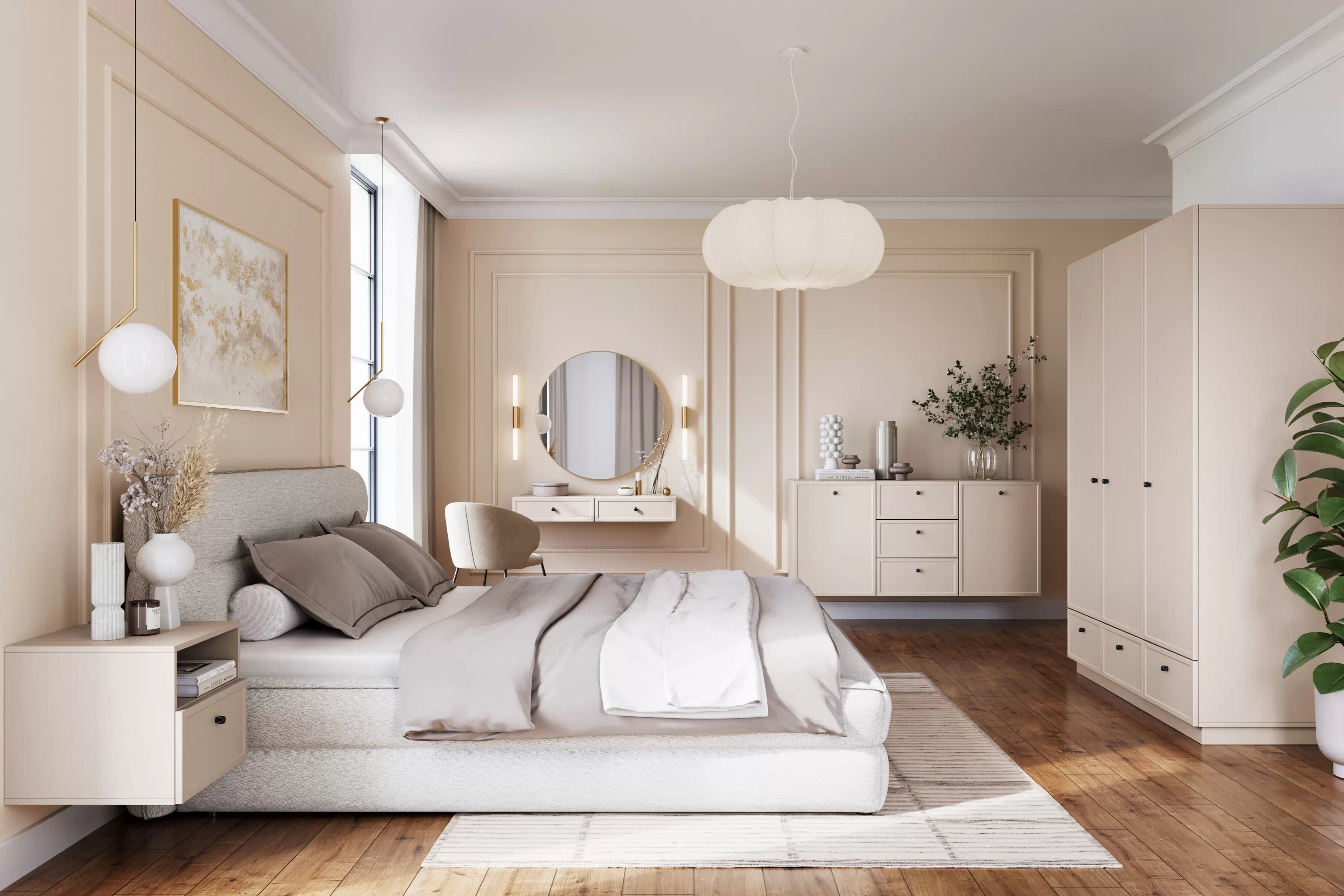 Šatníková skriňa Lorini 150 cm - kašmírová / čierne úchytky G Skriňa Lorini 150 cm z policami - kašmír / čierny úchyty