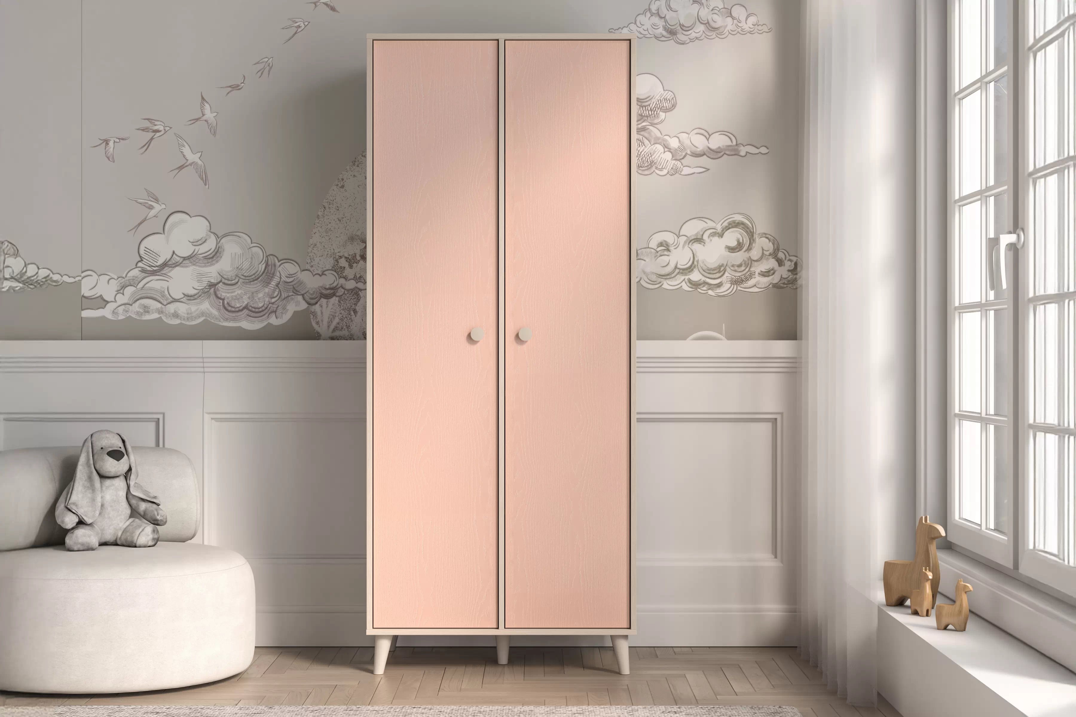 Skriňa do detskej izby Marla 80 cm - púštny piesok / ružová Skriňa Marla 80 cm - piasek pustyni / millenial pink