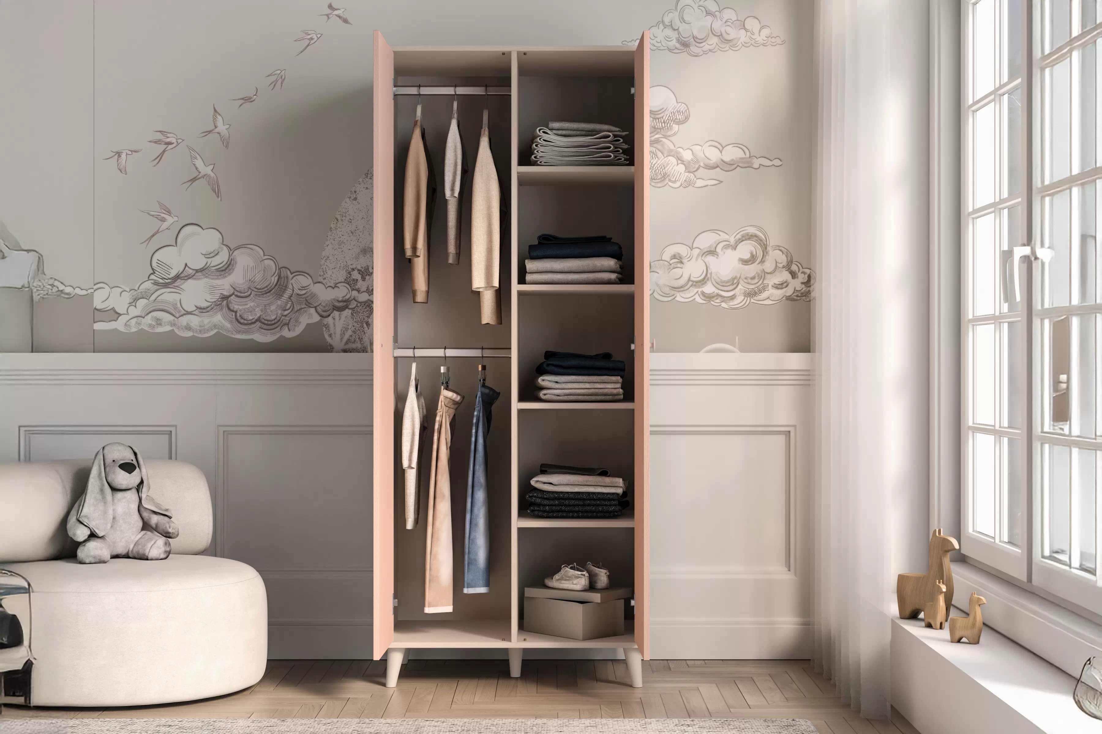 Skriňa do detskej izby Marla 80 cm - púštny piesok / ružová Skriňa Marla 80 cm - piasek pustyni / millenial pink