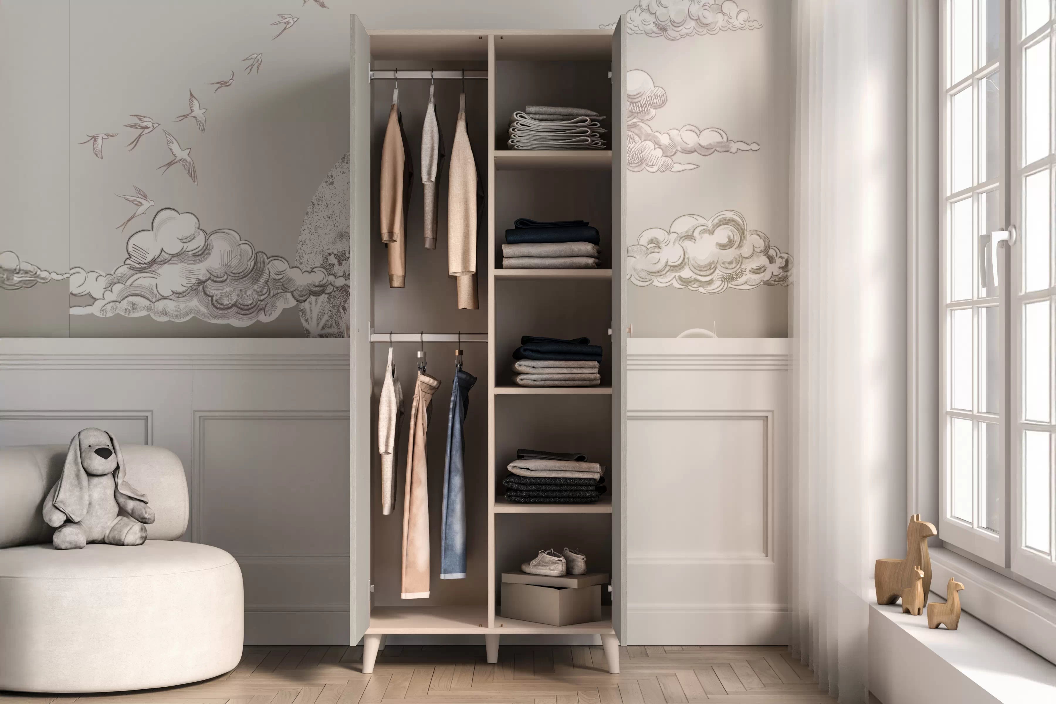 Skriňa do detskej izby Marla 80 cm - púštny piesok / sivá Skriňa Marla 80 cm - piasek pustyni / šedý pallad