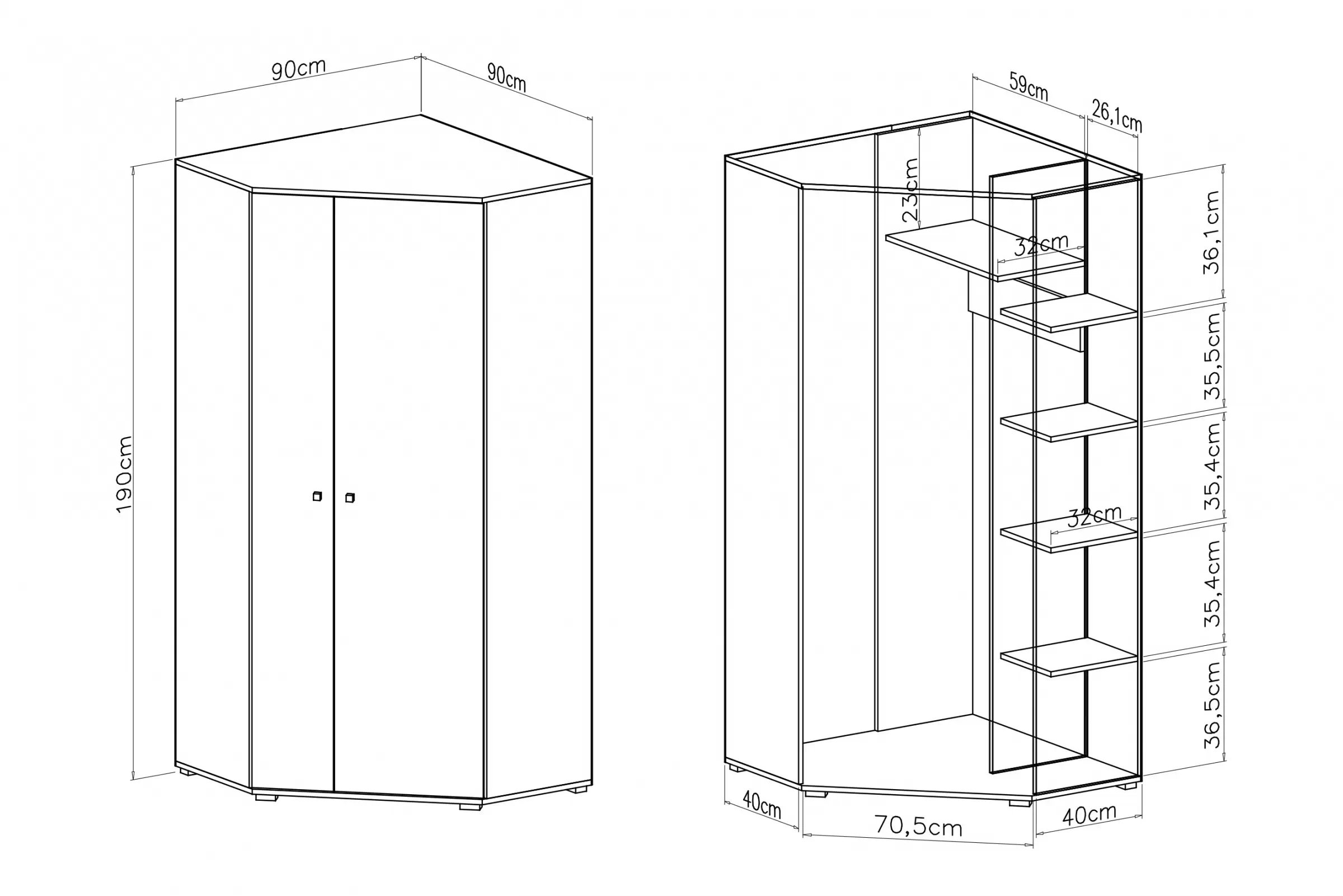 Rohová šatníková skriňa Ciljo 90 cm - dub / antracytová Skriňa mlodziezowa Delta DL2 L/P - 90 cm - Dub / Antracytová