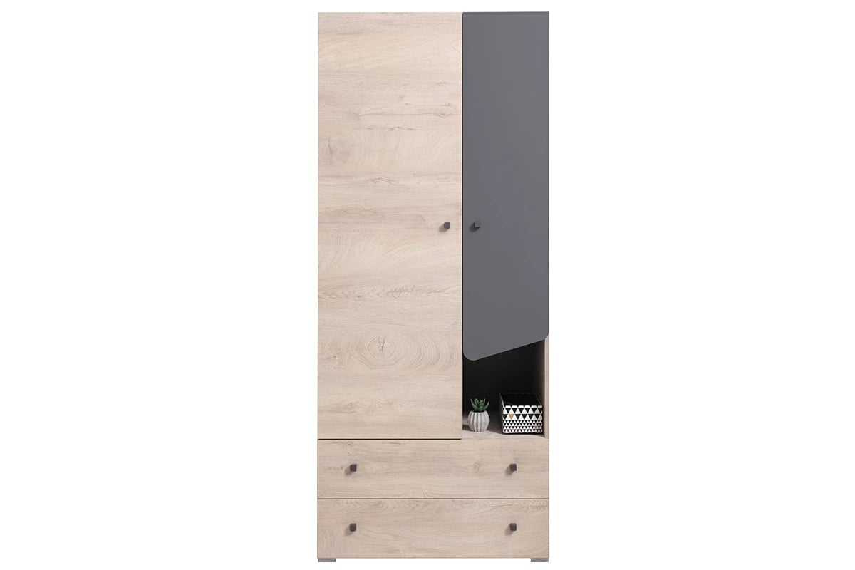 Šatníková skriňa Ciljo 80 cm so zásuvkami - dub / antracit Dvojdverová skriňa
