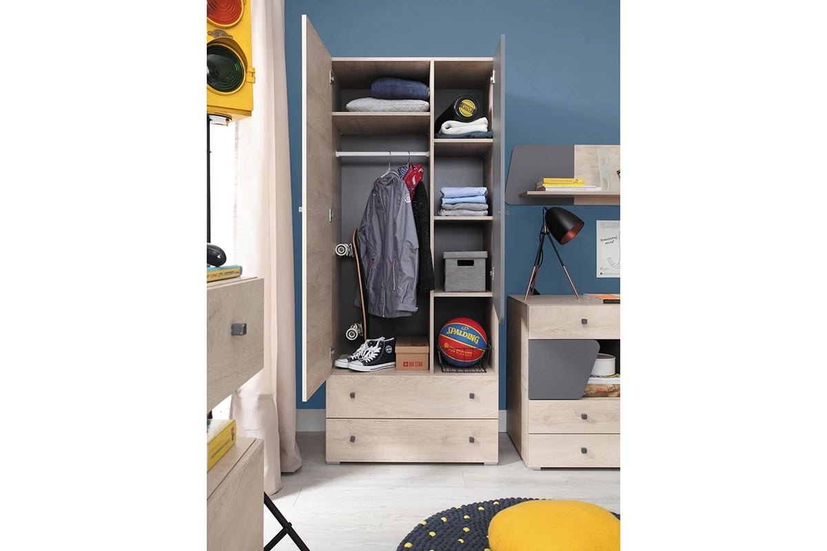 Šatníková skriňa Ciljo 80 cm so zásuvkami - dub / antracit priestorná dvojdverová skriňa