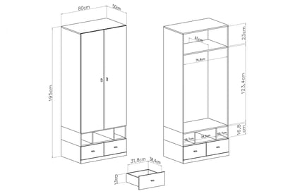 Skříň Mobi MO2 - 80 cm - bílá / žlutá skříň mlodziezowa Mobi MO2 se zásuvkami 80 cm - bílá / žlutá