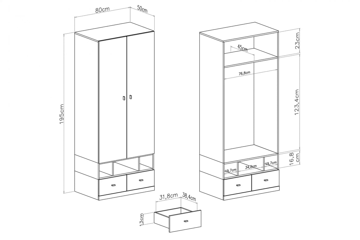 Skříň Mobi MO2 - 80 cm - bílá / žlutá skříň mlodziezowa Mobi MO2 se zásuvkami 80 cm - bílá / žlutá