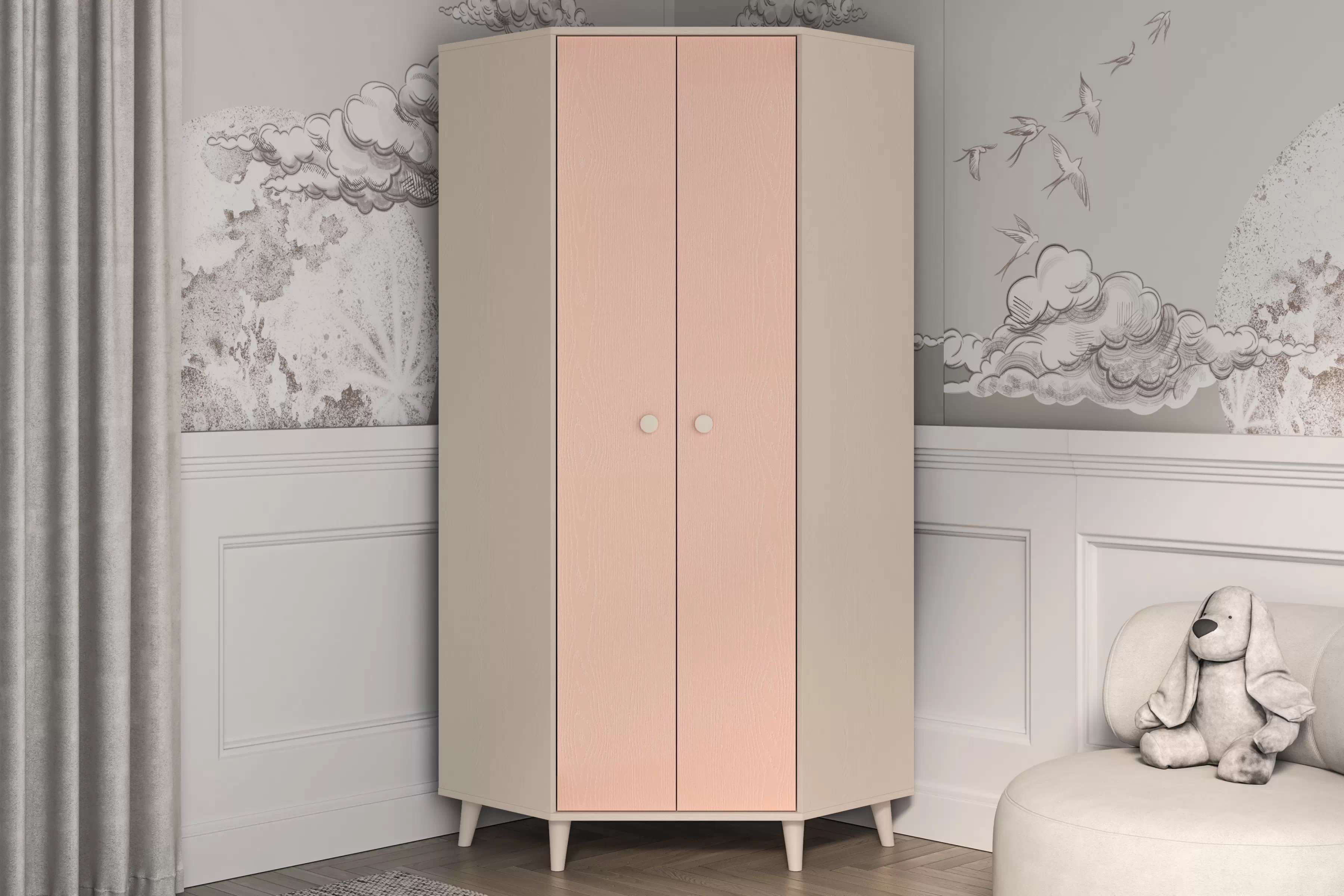 Rohová skriňa do detskej izby Marla 80 cm - púštny piesok / ružová Rohová skriňa Marla 80 cm - piasek pustyni / millenial pink