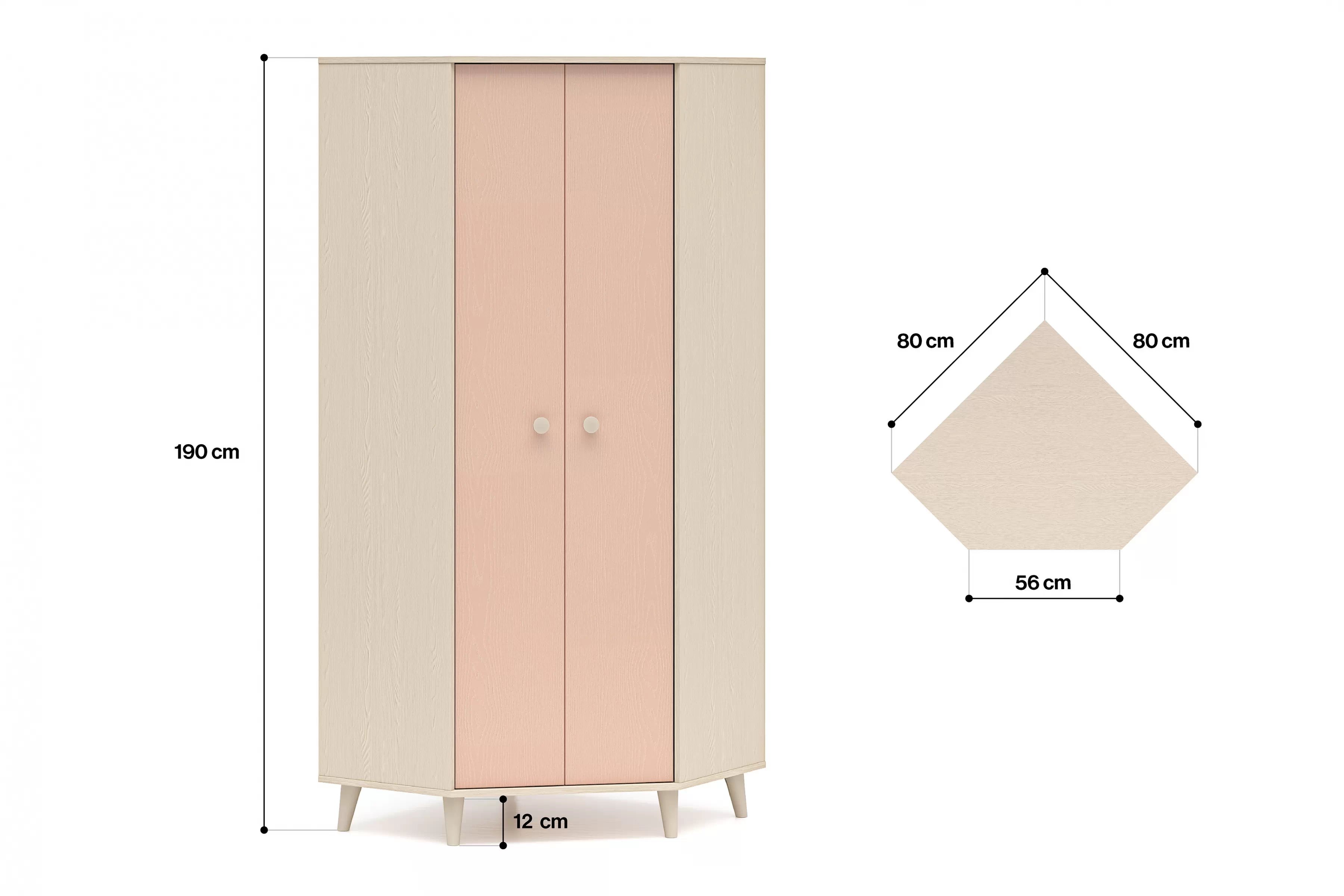 Rohová skriňa do detskej izby Marla 80 cm - púštny piesok / ružová Rohová skriňa Marla 80 cm - piasek pustyni / millenial pink