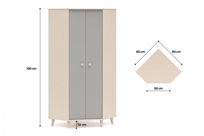 Rohová šatní skříň Marla 80 cm - písková béžová / šedý palladium skříň rohová Marla 80 cm - piasek pustyni / šedá pallad