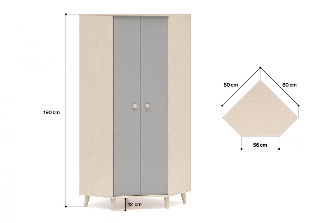 Rohová šatní skříň Marla 80 cm - písková béžová / šedý palladium skříň rohová Marla 80 cm - piasek pustyni / šedá pallad