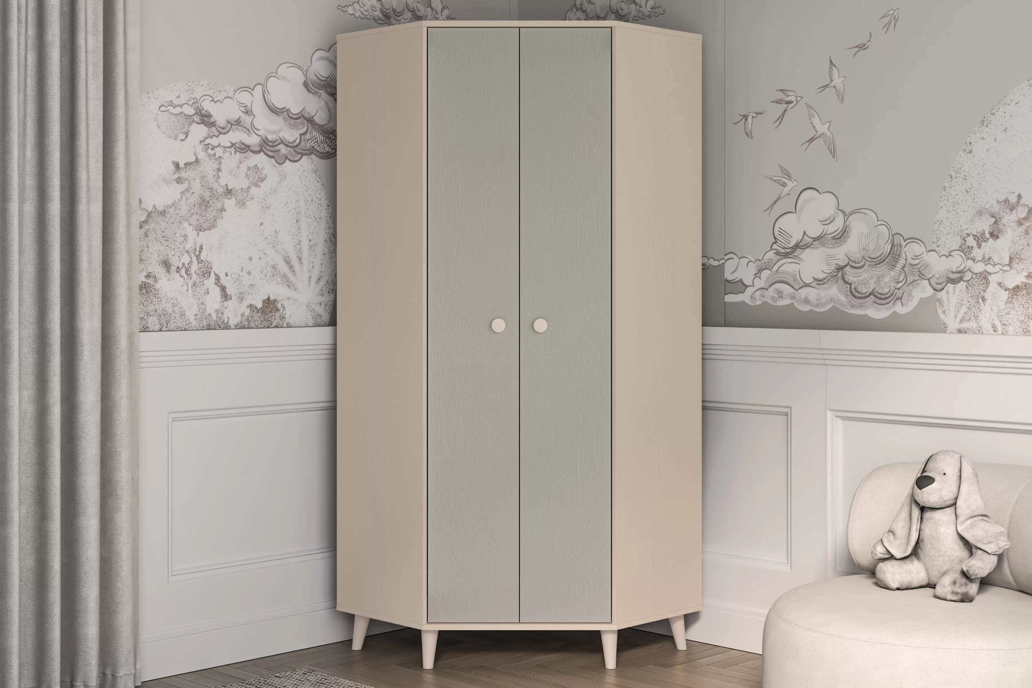 Rohová skriňa do detskej izby Marla 80 cm - púštny piesok / sivá Rohová skriňa Marla 80 cm - piasek pustyni / šedý pallad