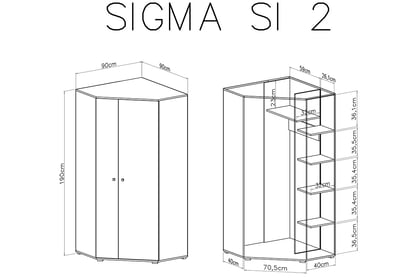 Rohová skříň Sigma SI2 L/P - bílý lux / beton / dub Skříň rohová Sigma SI2 L/P - Bílý lux / beton / Dub - schemat