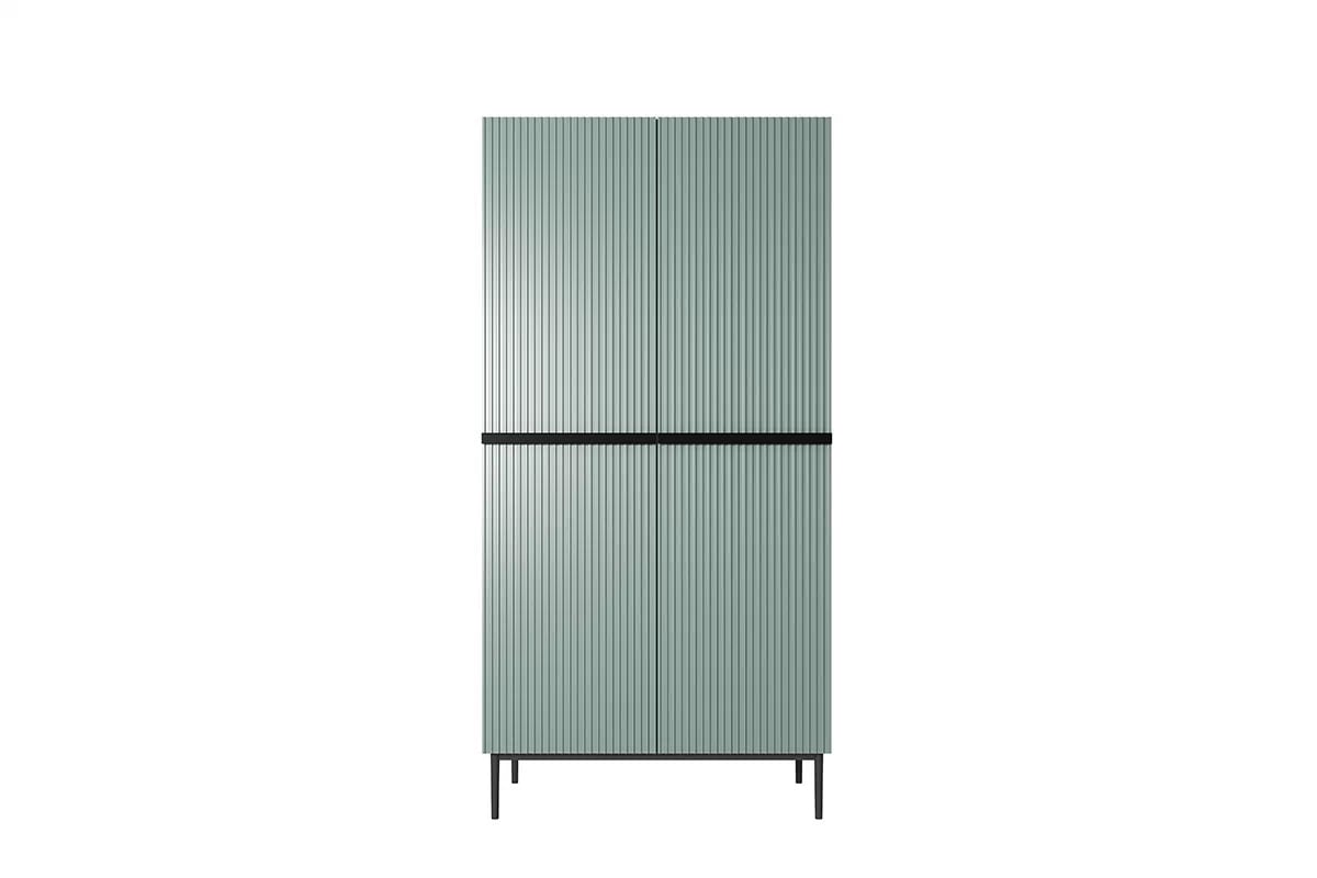 Šatníková skriňa Nicole 100 cm s drážkovaním - šalvia / čierne nožičky - Limitovaná ponuka Skriňa z frezowanym frontem