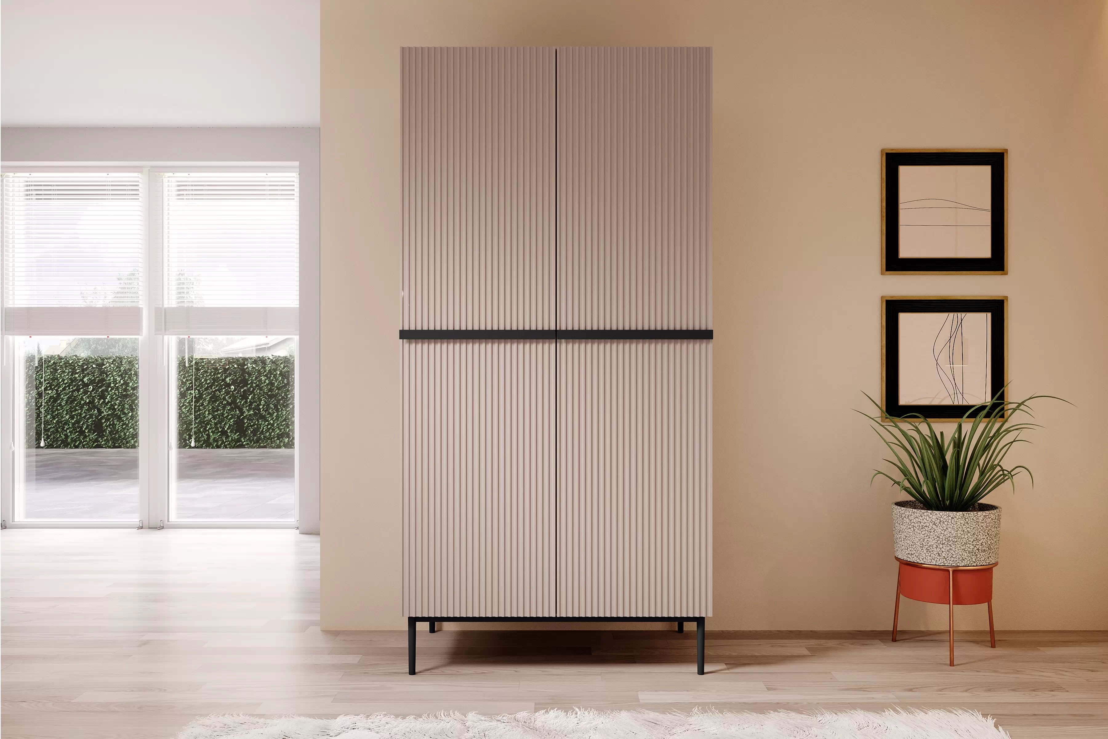 Skriňa Nicole 100 cm z drazkiem - antický Ružová / čierny nozki - Limitovaná ponuka Skriňa Nicole 100 cm na kovových nohách - antický Ružová / čierny nozki