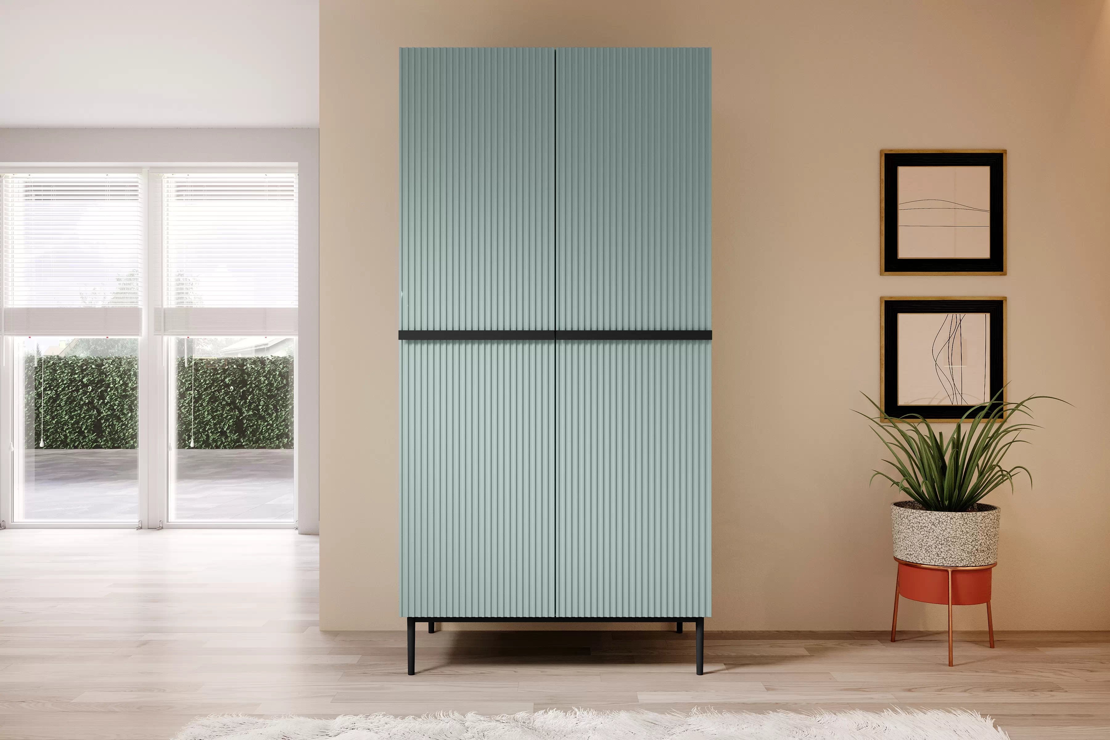 Šatníková skriňa Nicole 100 cm s drážkovaním - šalvia / čierne nožičky - Limitovaná ponuka Skriňa Nicole 100 cm na kovových nohách - szalwia / čierny nozki