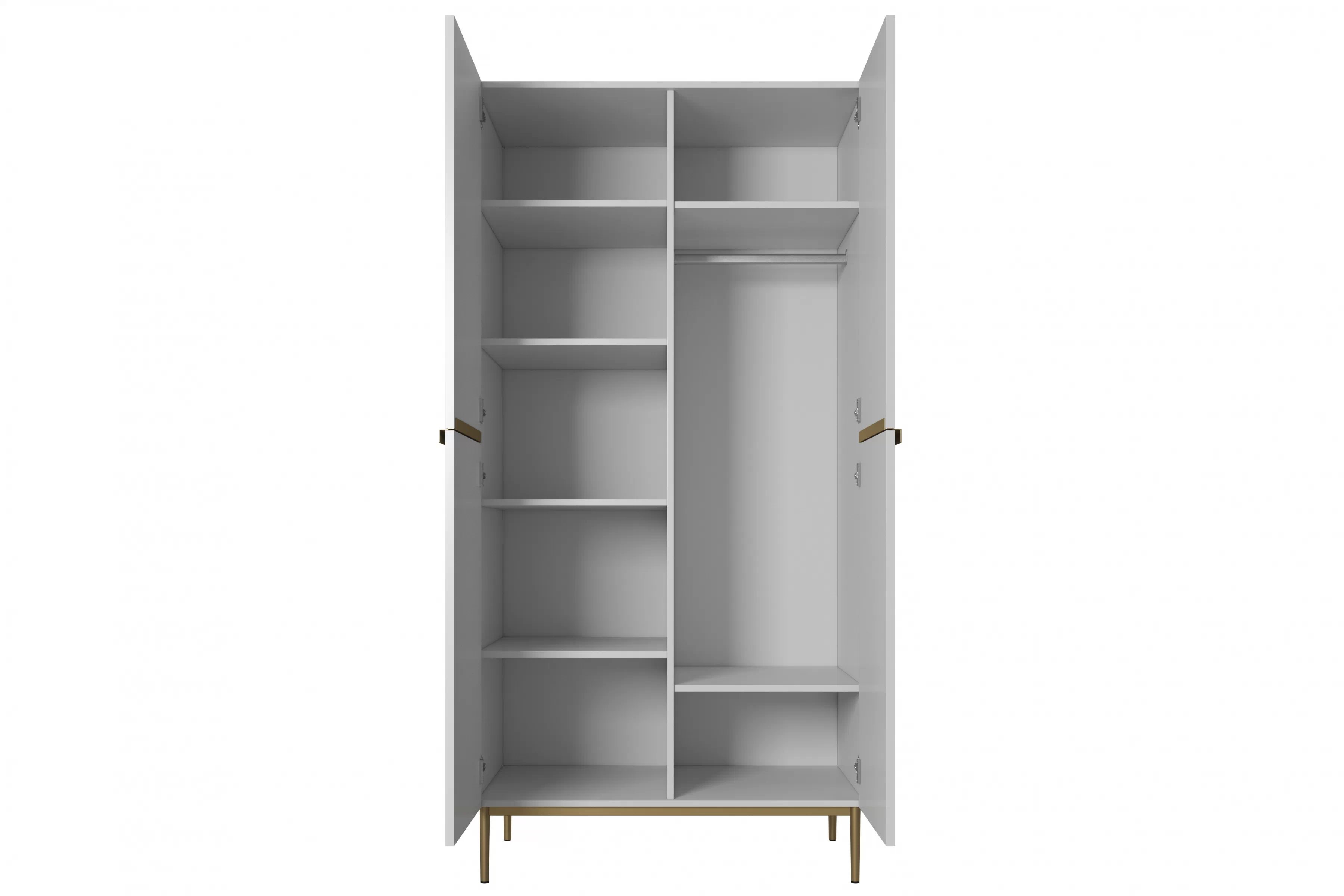 Skříň Nicole 100 cm - bílý mat / zlaté nožky skříň Nicole 100 cm z policemi - bílý mat / zlote nozki