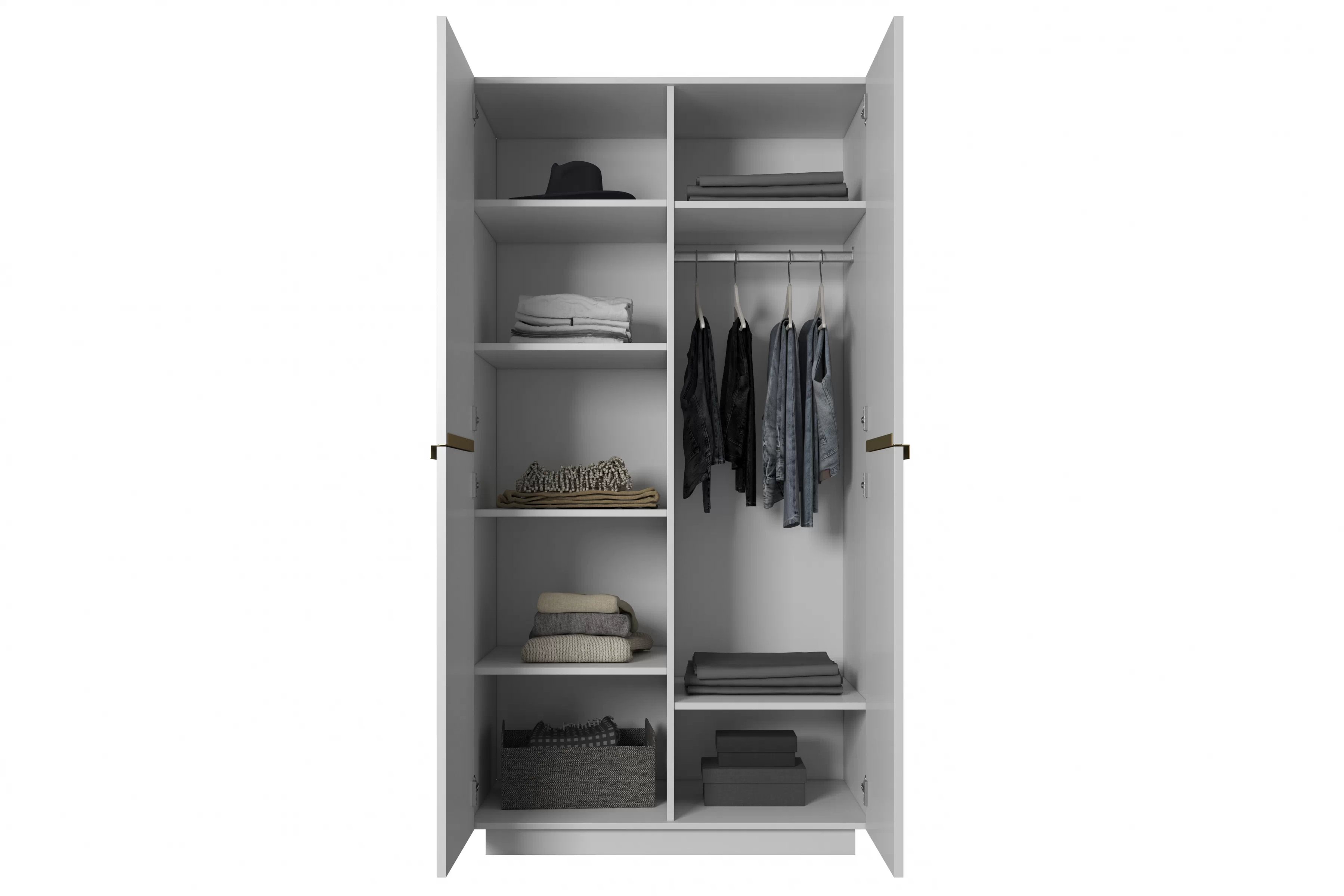 Skriňa Nicole s frézovaným čelom 100 cm - biely mat / zlaté úchytky Skriňa Nicole 100 cm z policami - biely mat / zlote úchyty