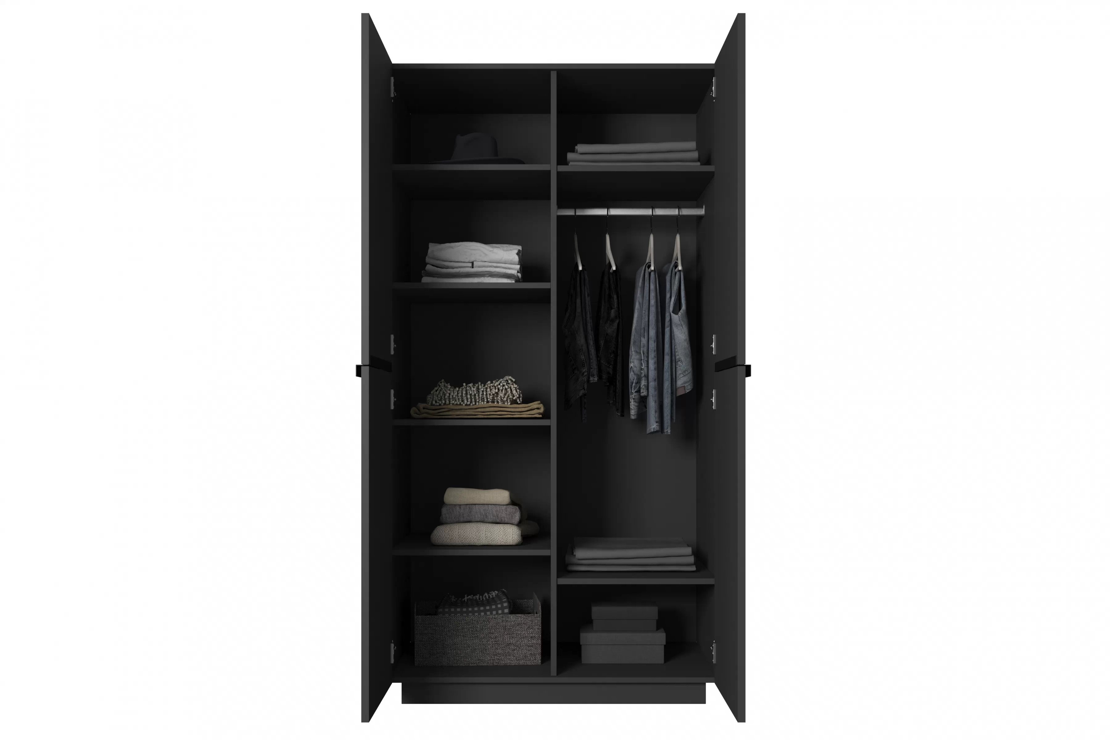 Skříň Nicole 100 cm - černý mat / černé úchytky skříň Nicole 100 cm z policemi - černá mat / černá Úchytky