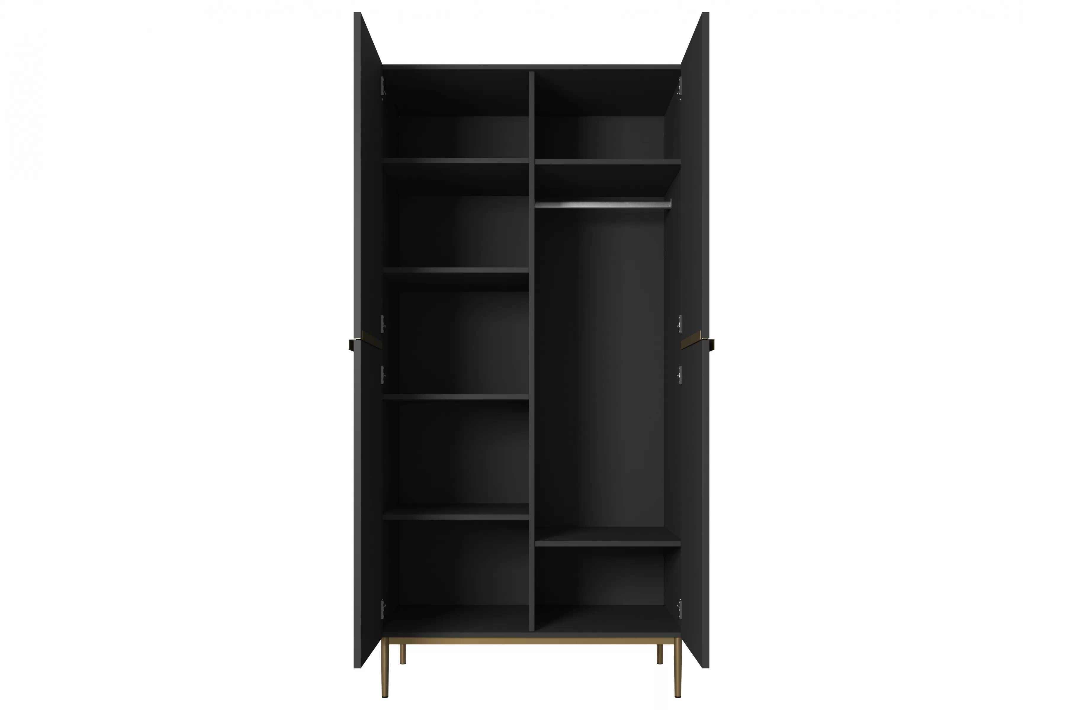 Skriňa Nicole s kovovými nohami 100 cm - čierna mat / zlaté nožičky Skriňa Nicole 100 cm z policami - Čierny mat / zlote nozki