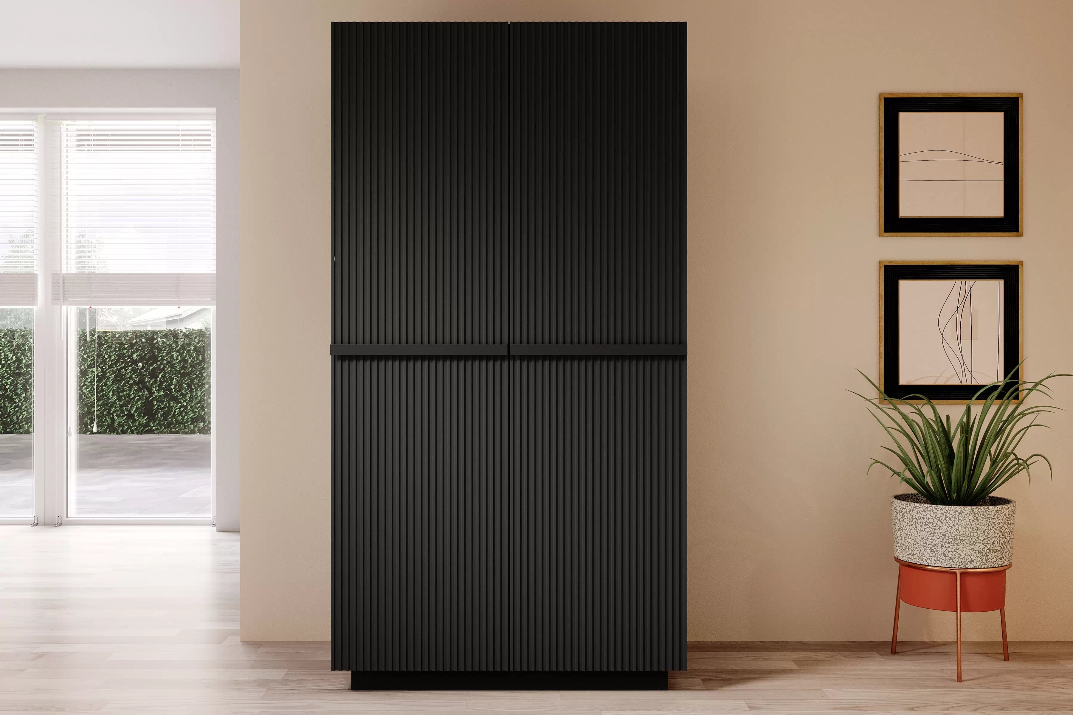 Skříň Nicole 100 cm se zásuvkami - černý mat / černé úchytky skříň Nicole 100 cm z policemi i zásuvkami - černá mat / černá Úchytky