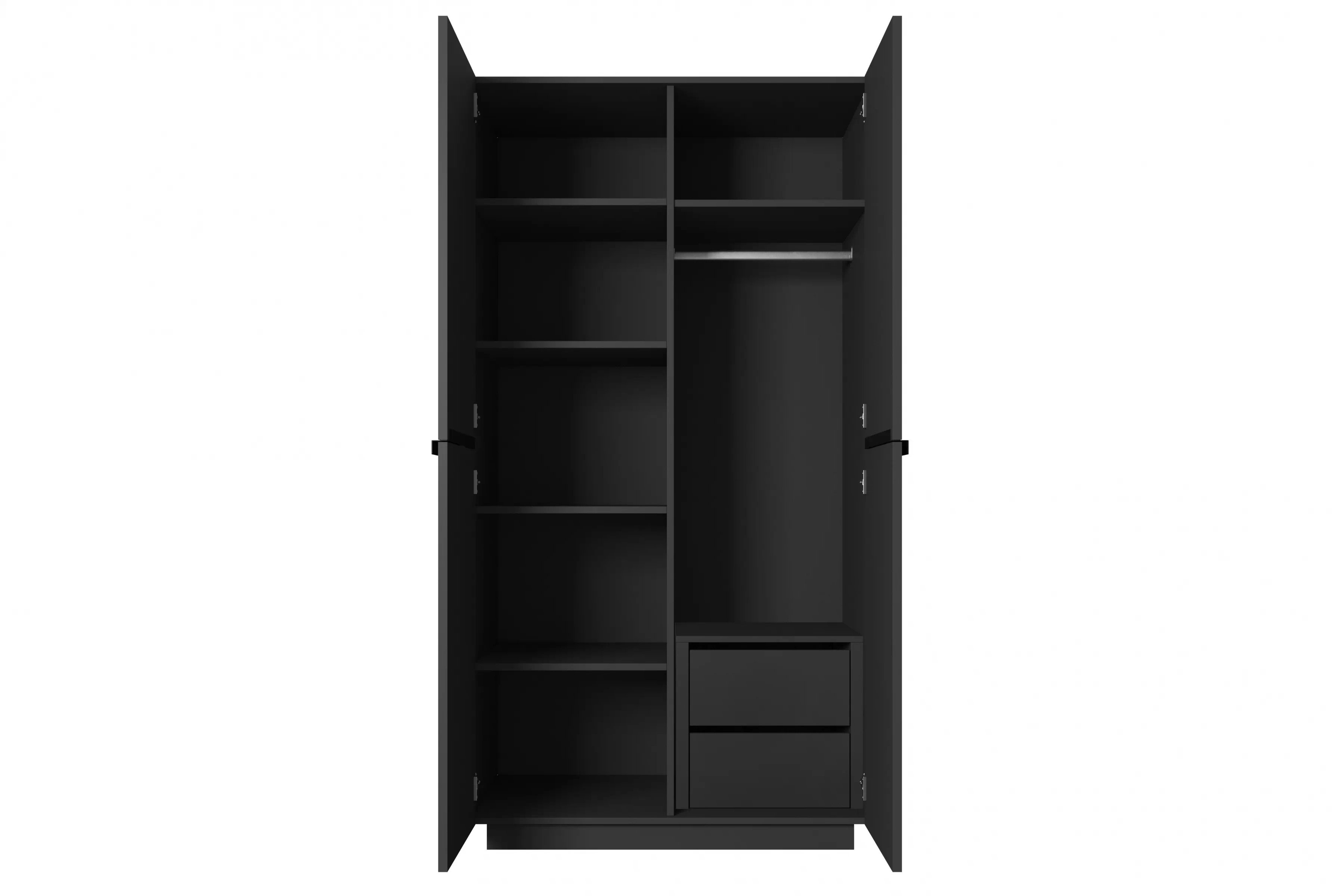 Skříň Nicole 100 cm se zásuvkami - černý mat / černé úchytky skříň Nicole 100 cm z policemi i zásuvkami - černá mat / černá Úchytky