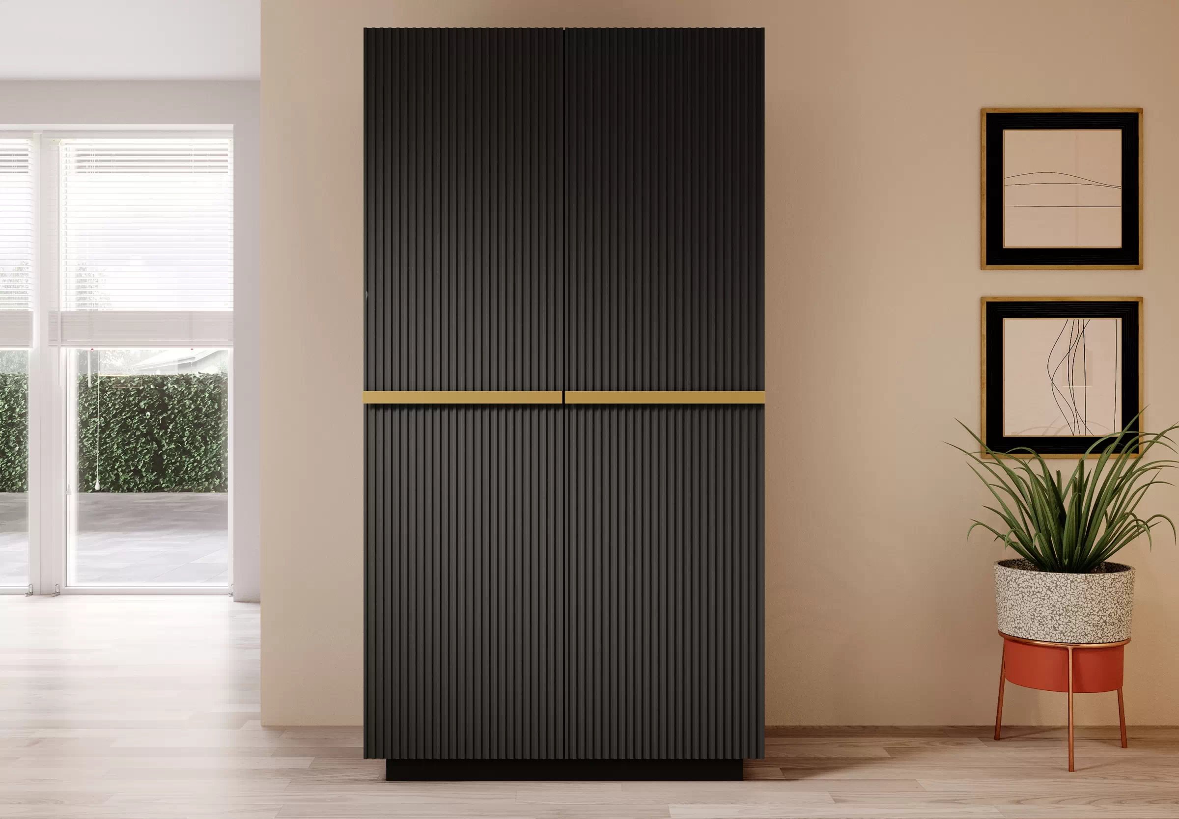 Šatní skříň Nicole 100 cm se zásuvkami - černý mat / zlaté úchytky skříň Nicole 100 cm se zásuvkami - černá mat / zlote Úchytky