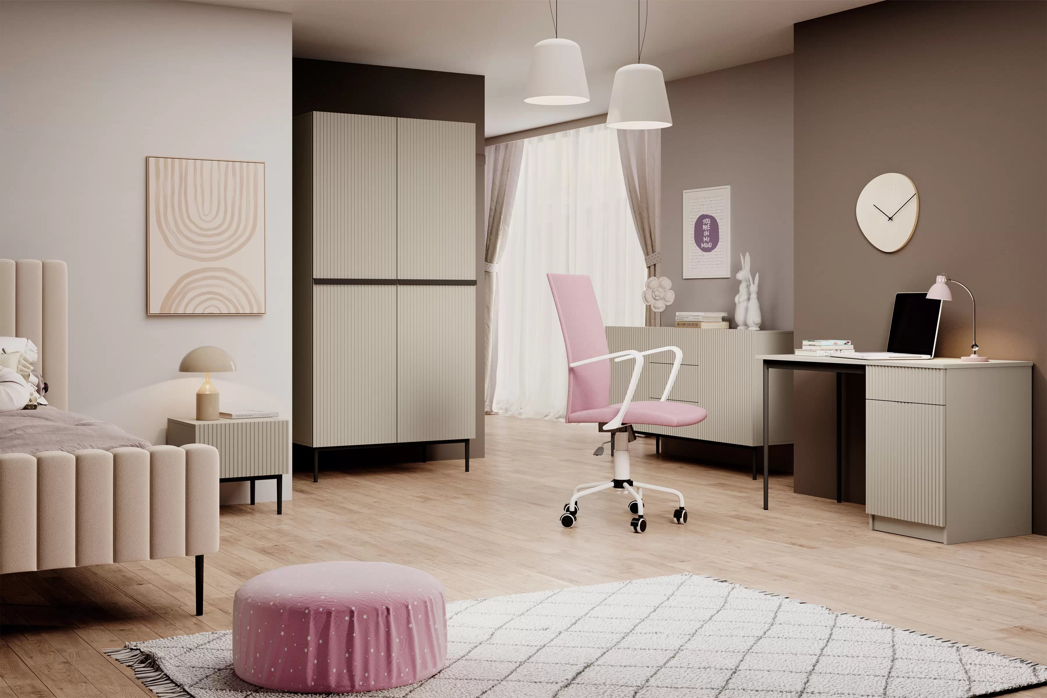 Skriňa Nicole s ukrytými zásuvkami a kovovými nožičkami 100 cm - kašmírová / čierne nožičky Skriňa Nicole 100 cm so zásuvkami i metalowymi nogami - kašmír / čierny nozki