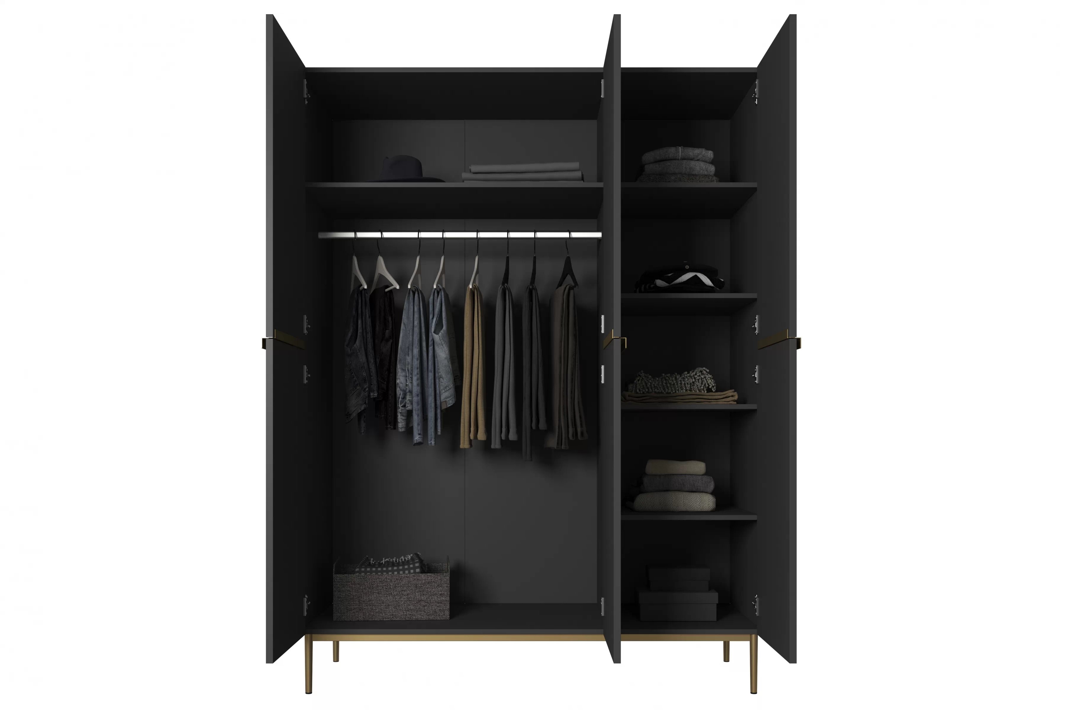 Skriňa Nicole 150 cm na nožičkách - čierny mat / zlatá Skriňa Nicole 150 cm z policami - Čierny mat / zlote nozki