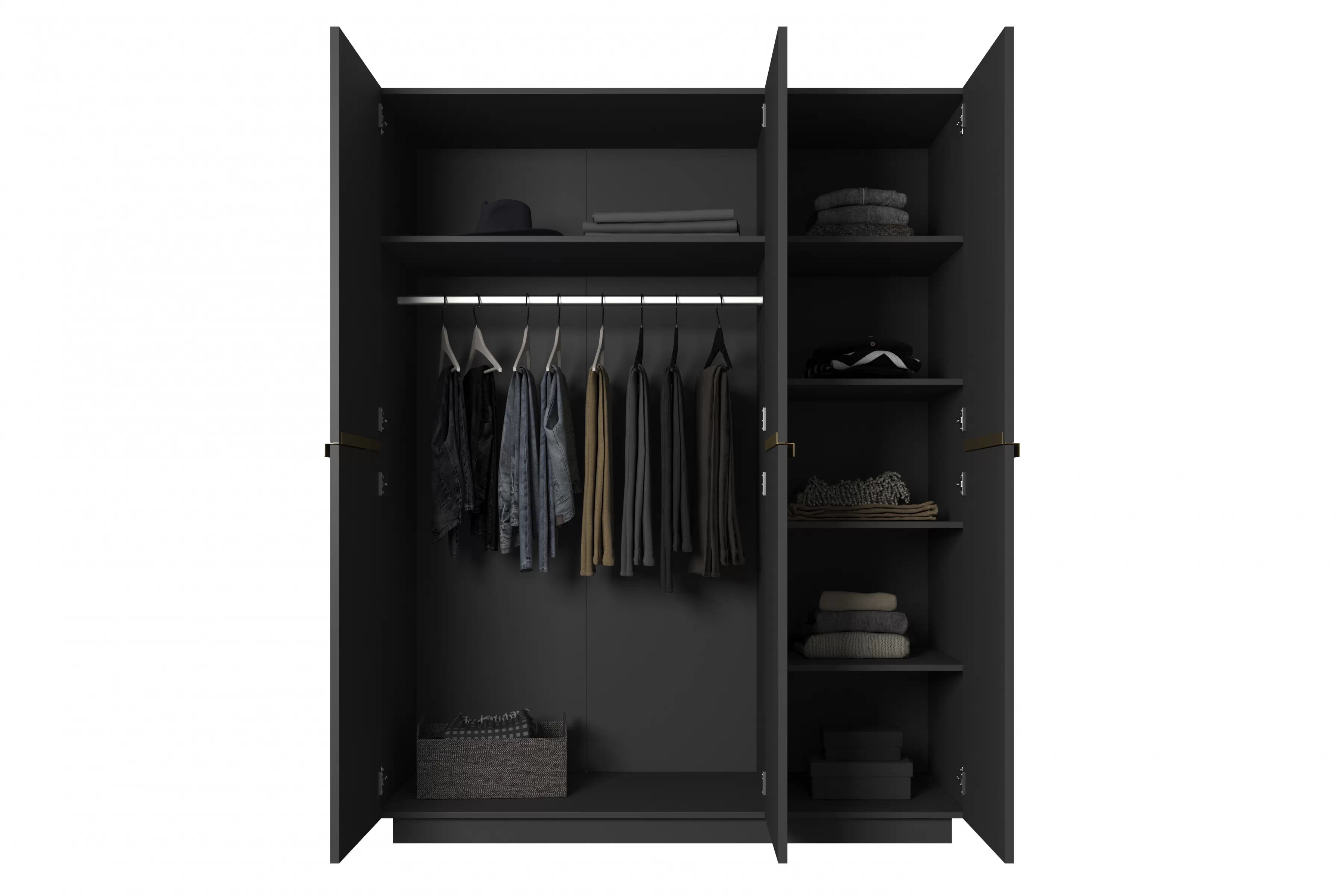 Skříň Nicole 150 cm - černý mat / zlaté úchytky skříň Nicole 150 cm z policemi - černá mat / zlote Úchytky