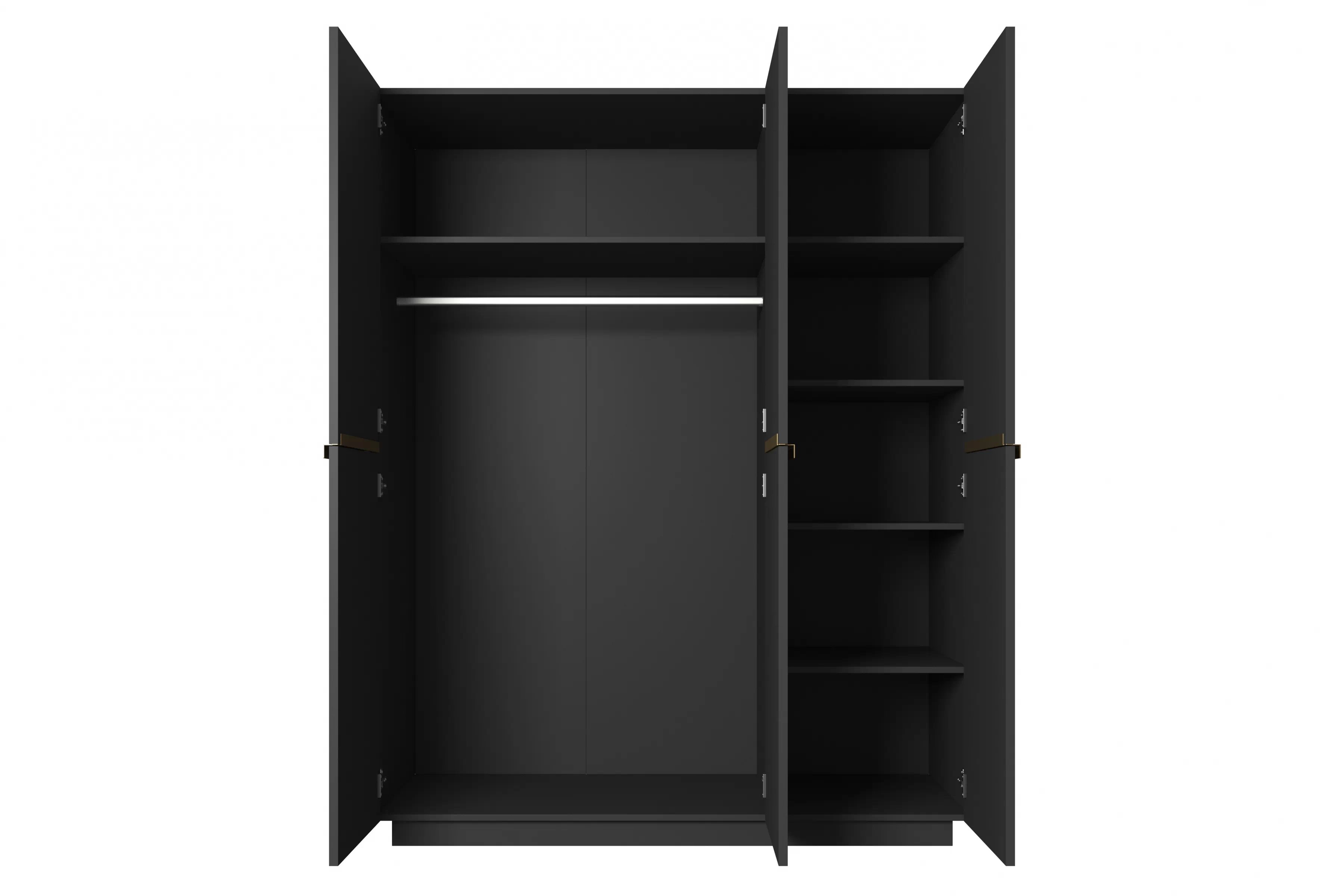 Skříň Nicole 150 cm - černý mat / zlaté úchytky skříň Nicole 150 cm z policemi - černá mat / zlote Úchytky
