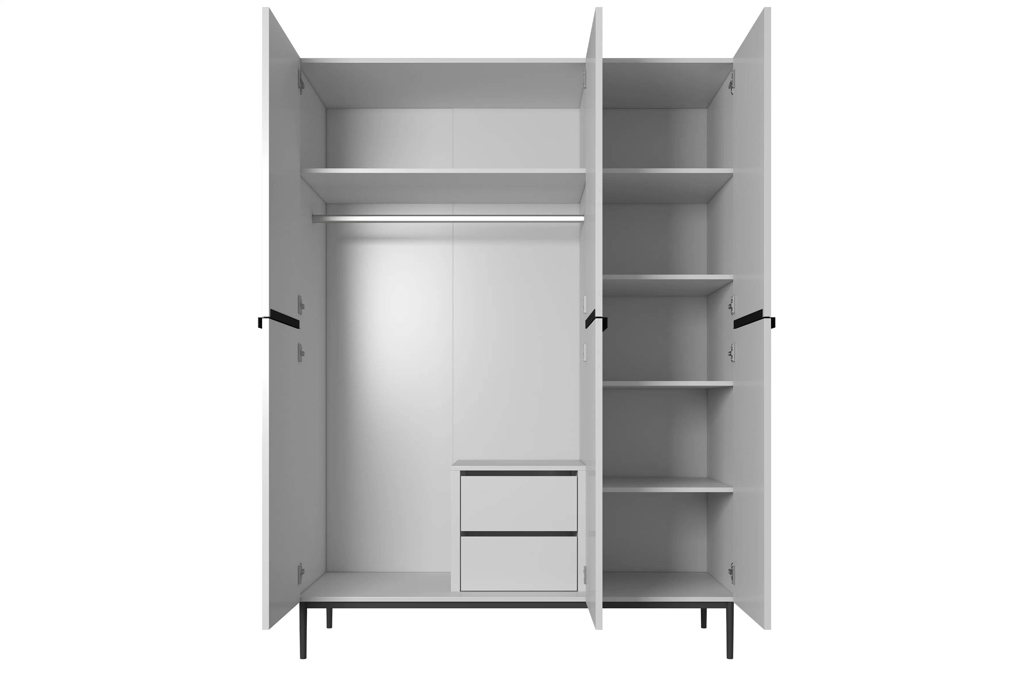 Skriňa Nicole 150 cm s ukrytými zásuvkami - biely mat / čierne nožičky Skriňa Nicole 150 cm z policami i zásuvkami - biely mat / čierny nozki