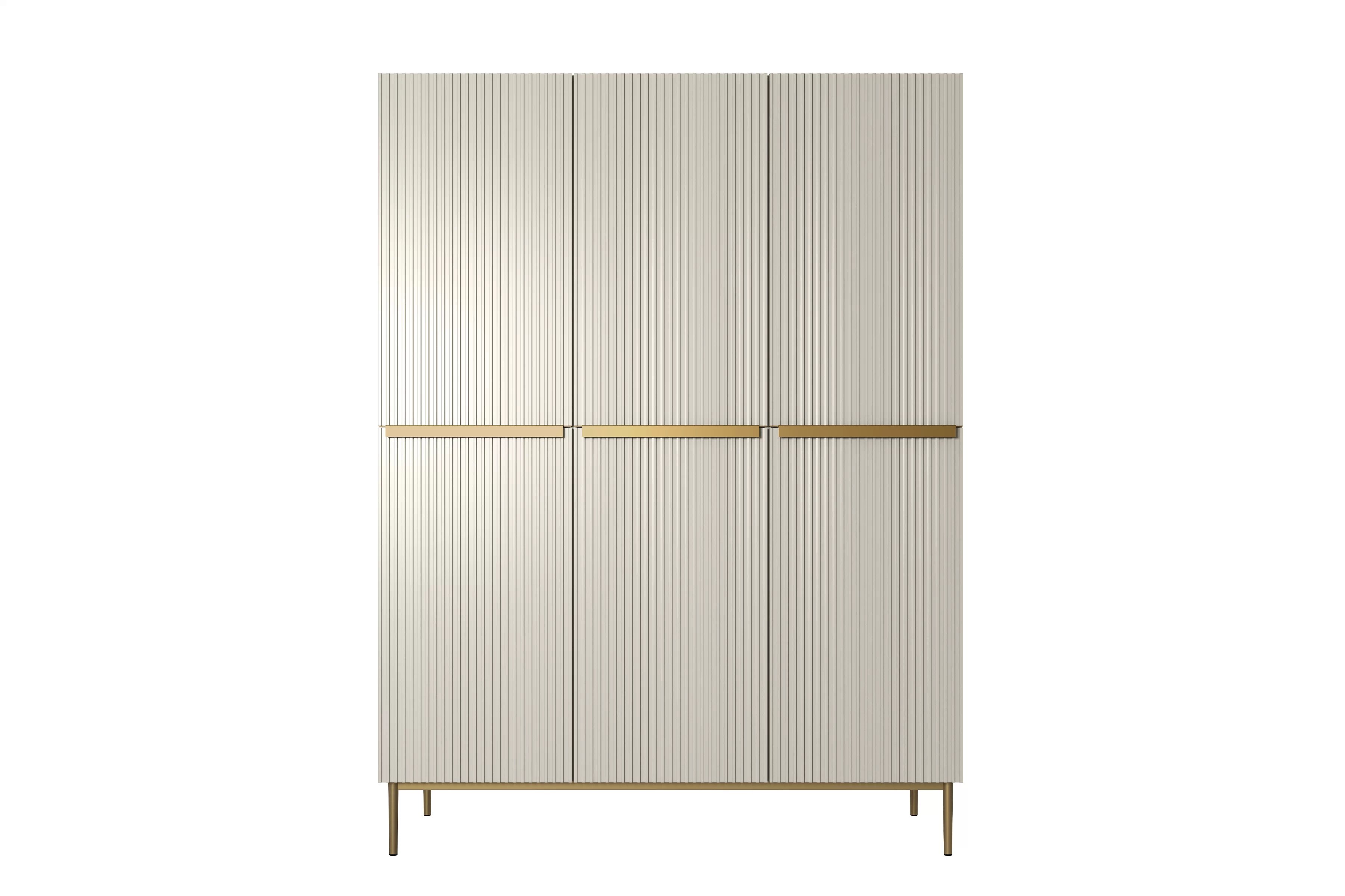 Skriňa Nicole 150 cm s ukrytými zásuvkami - kašmírová / zlaté nožičky Skriňa Nicole 150 cm z policami i zásuvkami - kašmír / zlote nozki