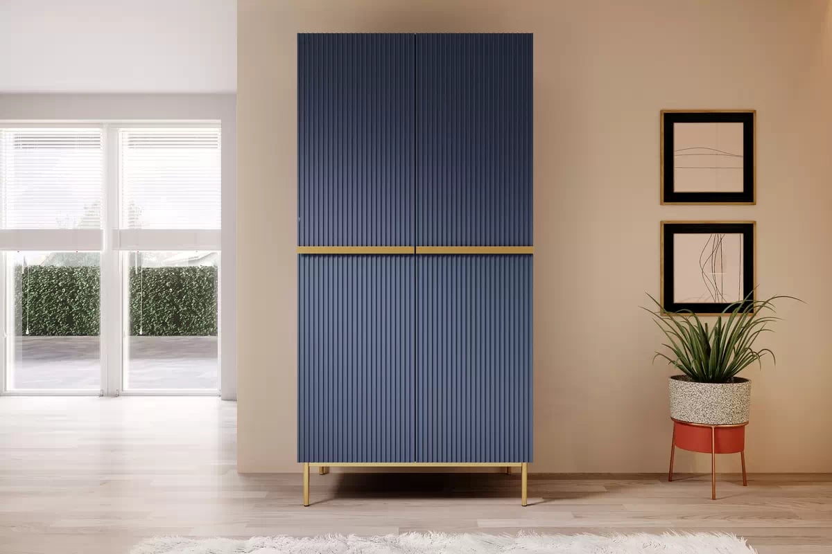 Šatníková skriňa Nicole 100 cm s drážkovaním - granátová / zlaté nožičky - Limitovaná ponuka Skriňa Nicole z metalowymi nogami i uchwytami 100 cm - granat / zlote nozki