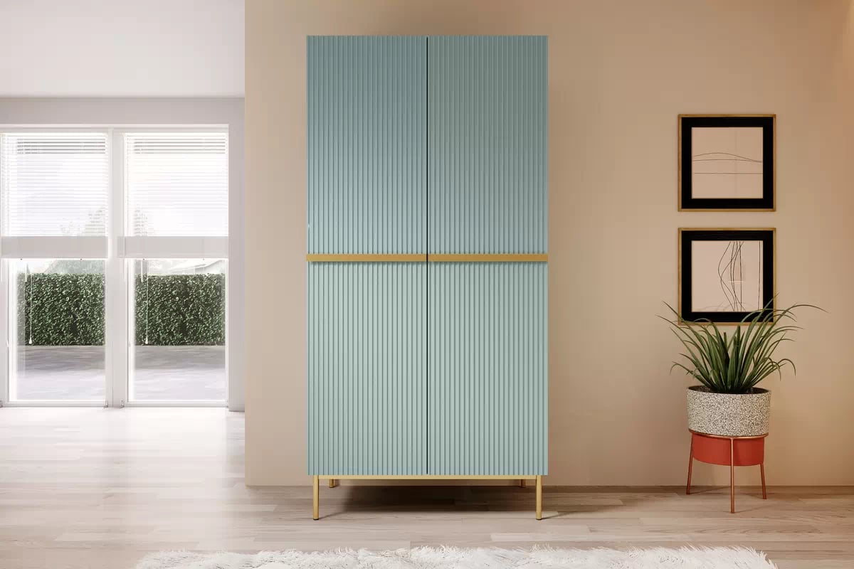 Šatníková skriňa Nicole 100 cm s drážkovaním - šalvia / zlaté nožičky - Limitovaná ponuka Skriňa Nicole z metalowymi nogami i uchwytami 100 cm - szalwia / zlote nozki