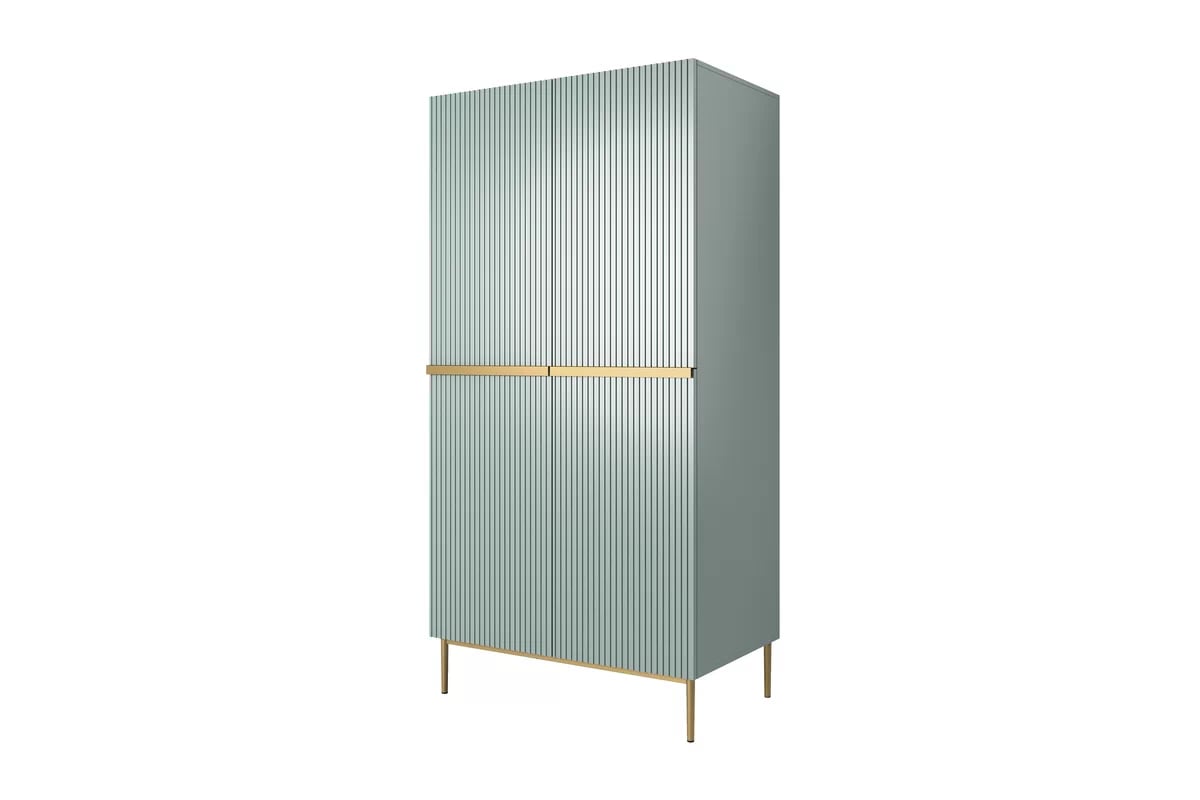 Šatníková skriňa Nicole 100 cm s drážkovaním - šalvia / zlaté nožičky - Limitovaná ponuka Skriňa Nicole z metalowymi nogami i uchwytami 100 cm - szalwia / zlote nozki