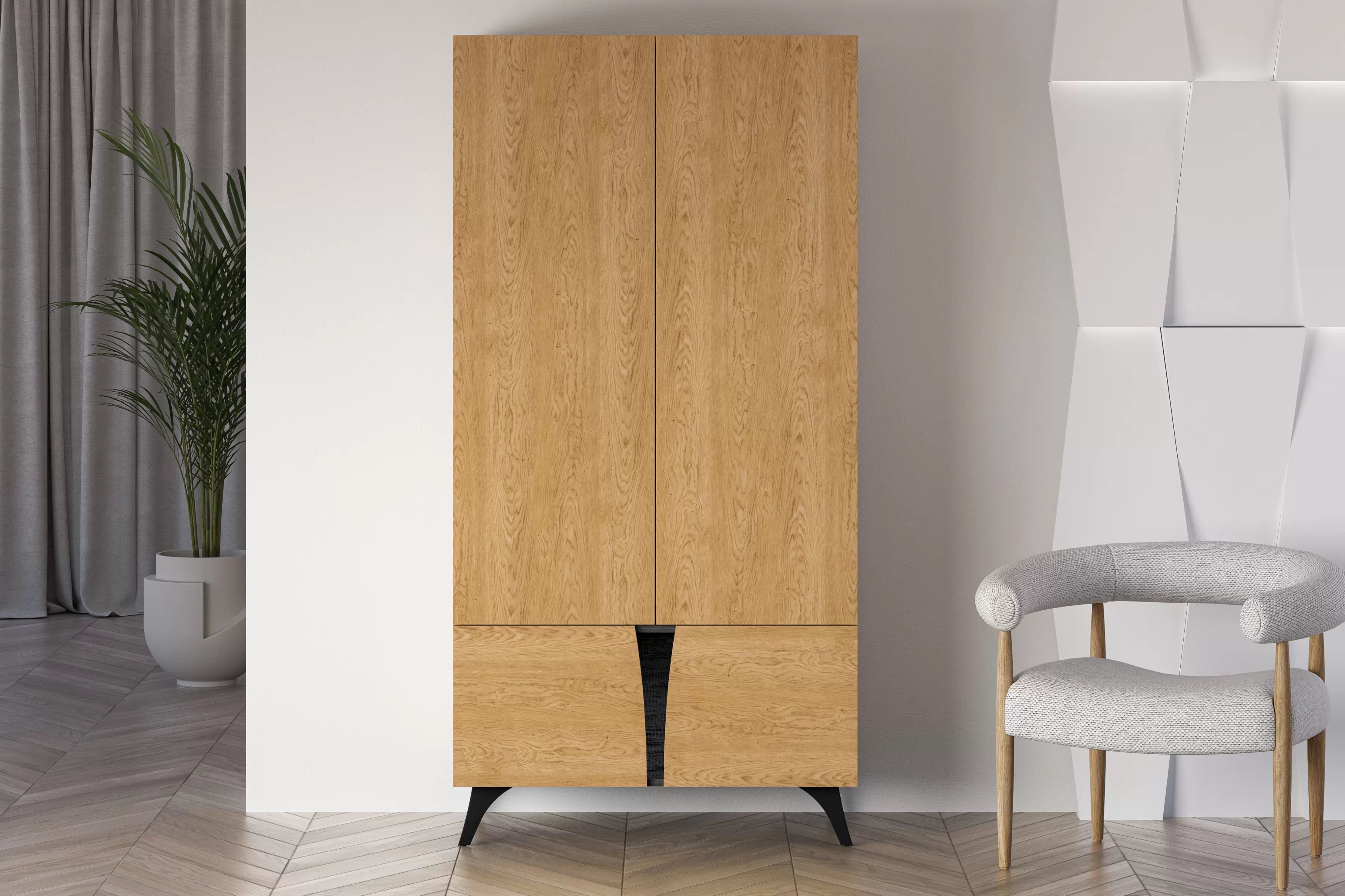 Šatní skříň s otočnými dveřmi Natina 01 95 cm - dub baltic dune skříň otvírána Natina 95 cm - dub baltic dune / jasan portland černá