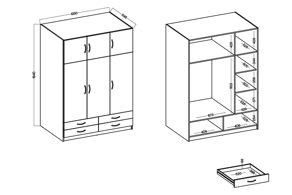 Skříň Megan 135 cm - buk Skříň otevírací se zásuvkami Stella - buk
