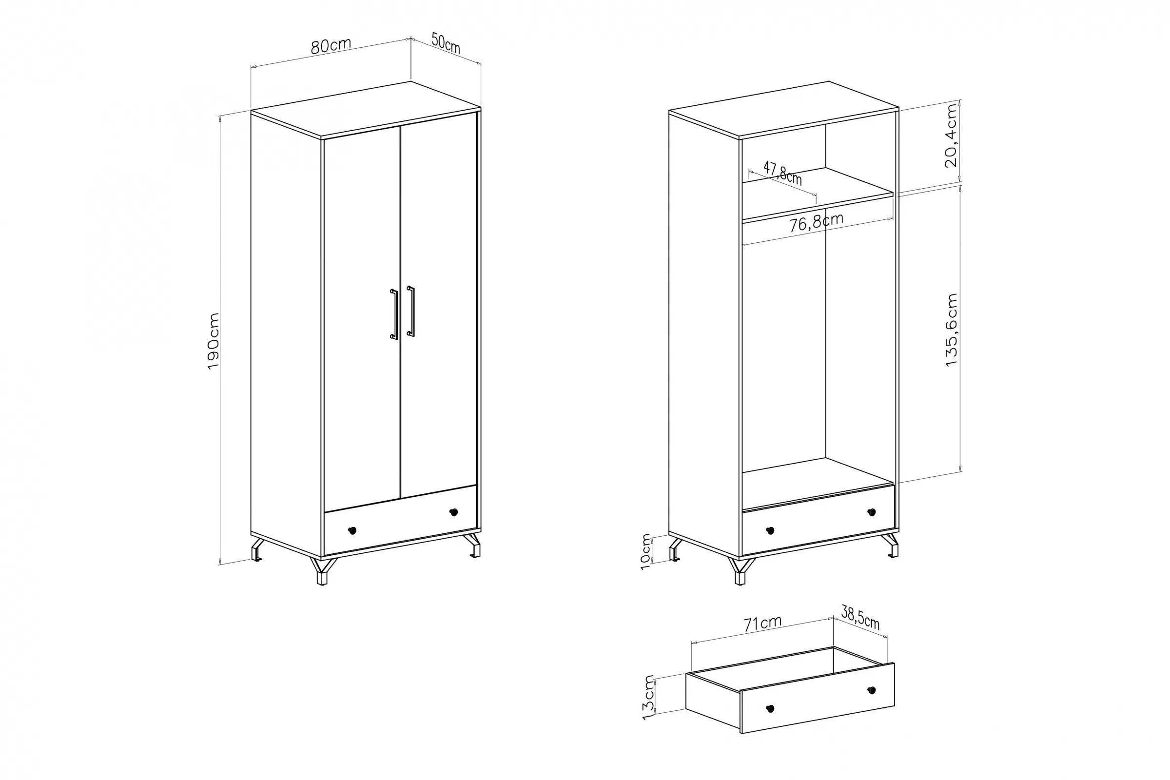 Šatníková skriňa Bergen 80 cm so zásuvkou – biela Skriňa Ozali 80 cm z szuflada - Biela