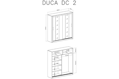 Skříň Duca II 200 cm - dub sonoma Skříň s posuvnými dveřmi dvoudveřová z zrcadly Duca II 200  - Dub sonoma - schemat