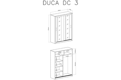 Šatní skříň Duca III 160 cm - bílá Skříň s posuvnými dveřmi dvoudveřová z zrcadly Duca III 160 - Bílý - schemat