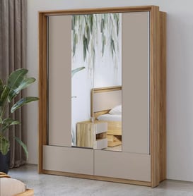 Šatní skříň Impressio 150 cm se zrcadlem a zásuvkami - congo / dub mauvella Skříň s posuvnými dveřmi Impressio 160 cm z zrcadlem i zásuvkami - congo / dub mauvella